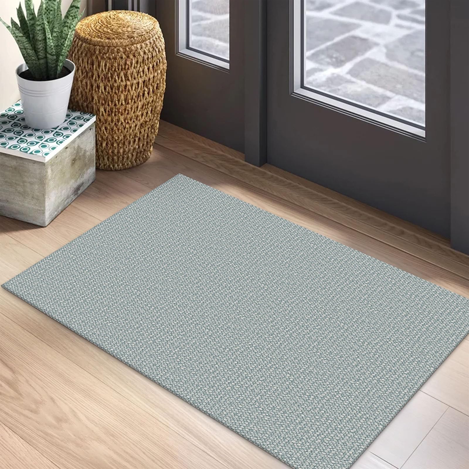 EARTHALL Washable Area Rug 4x6 Ft Non Slip Rugs for Entryway Braided Rubber Backed Bedroom Carpet Cotton Entry Rug Woven Floor Carpets for Bedroom Dining Room Living Room, Send/Beige