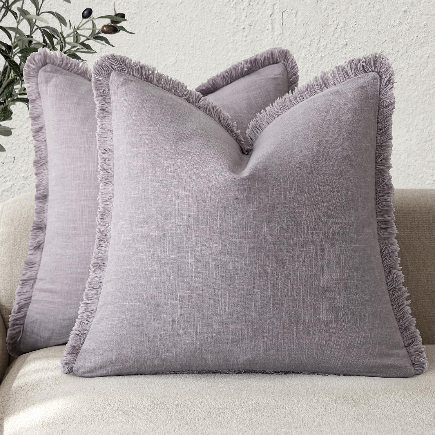 Foindtower Set of 2 Decorative Linen Fringe Throw Pillow Covers Boho Farmhouse Cushion Cover with Tassels Soft Accent Pillowcase for Couch Chair Sofa Bed Living Room Home Decor,20×20 Inch,Sky Blue