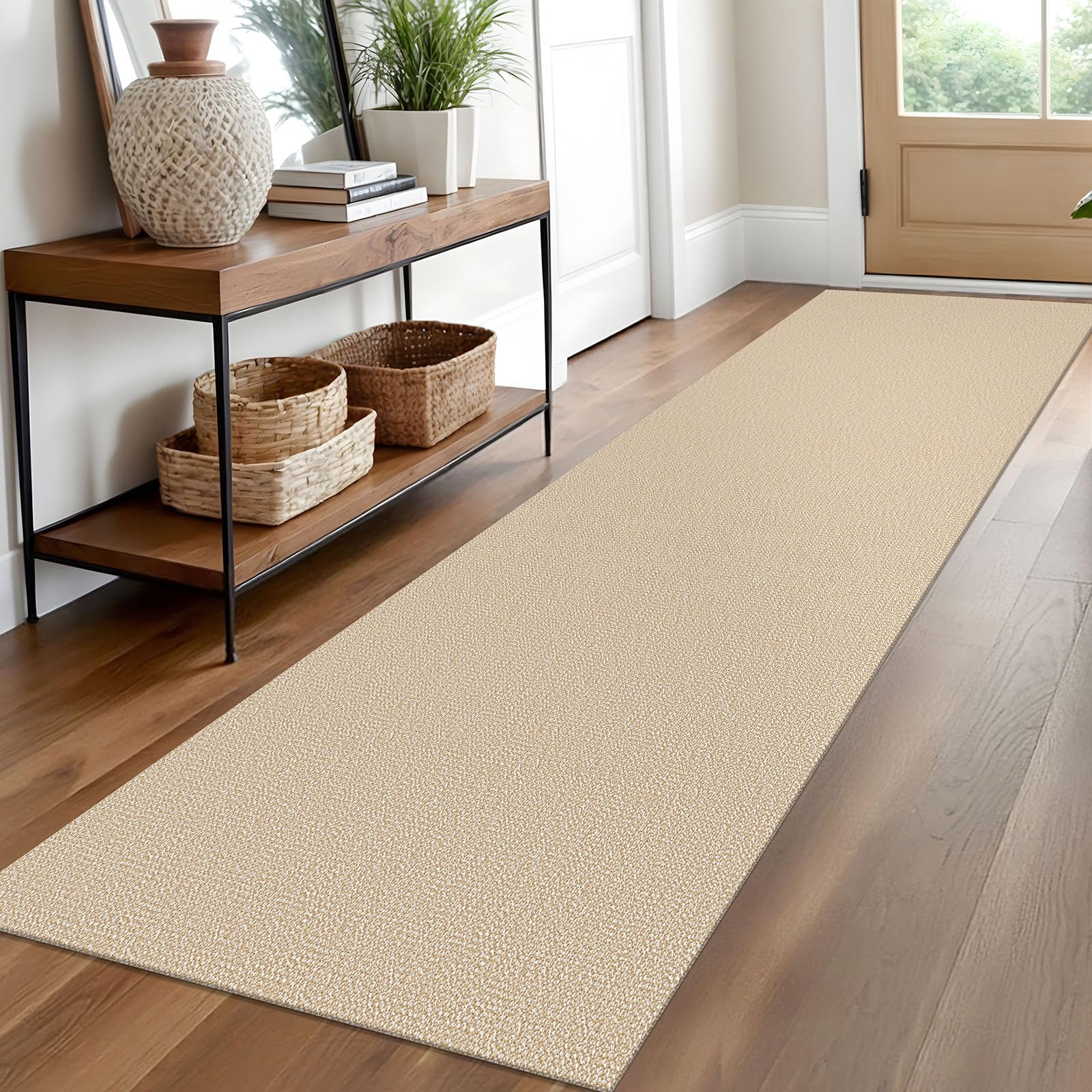 EARTHALL Washable Area Rug 4x6 Ft Non Slip Rugs for Entryway Braided Rubber Backed Bedroom Carpet Cotton Entry Rug Woven Floor Carpets for Bedroom Dining Room Living Room, Send/Beige