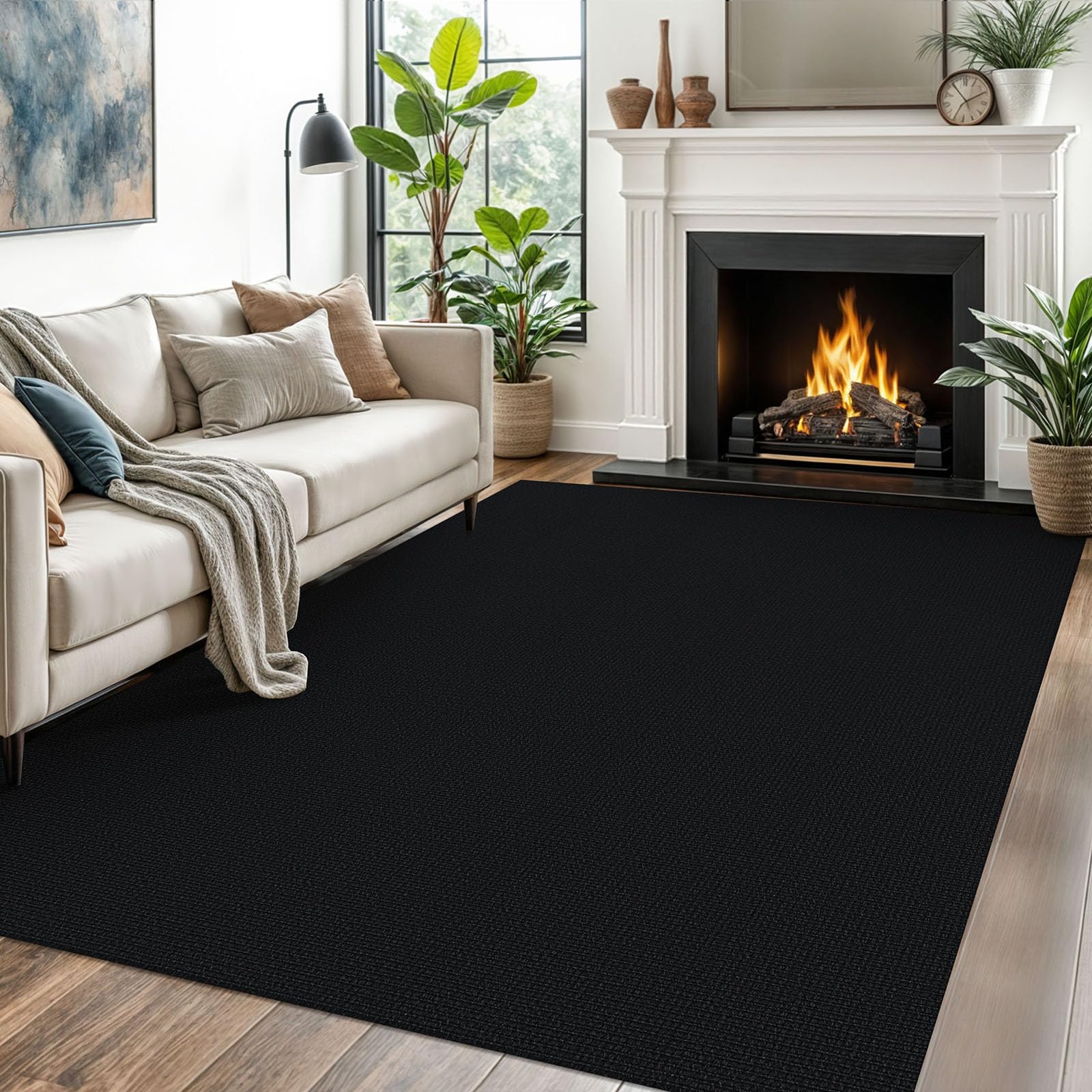 EARTHALL Washable Area Rug 4x6 Ft Non Slip Rugs for Entryway Braided Rubber Backed Bedroom Carpet Cotton Entry Rug Woven Floor Carpets for Bedroom Dining Room Living Room, Send/Beige