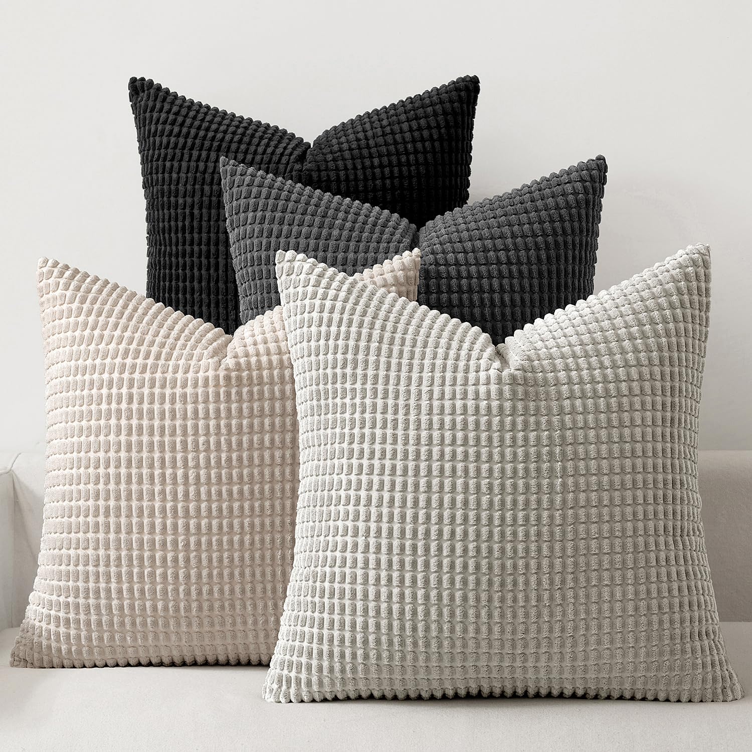 MIULEE Timeless Neutral Pillow Covers 18x18 Inch Set of 4 Mid Century Modern Grey Throw Pillows Rustic Corduroy Couch Pillowcases Nordic Home Decor for Sofa Living Room Bed