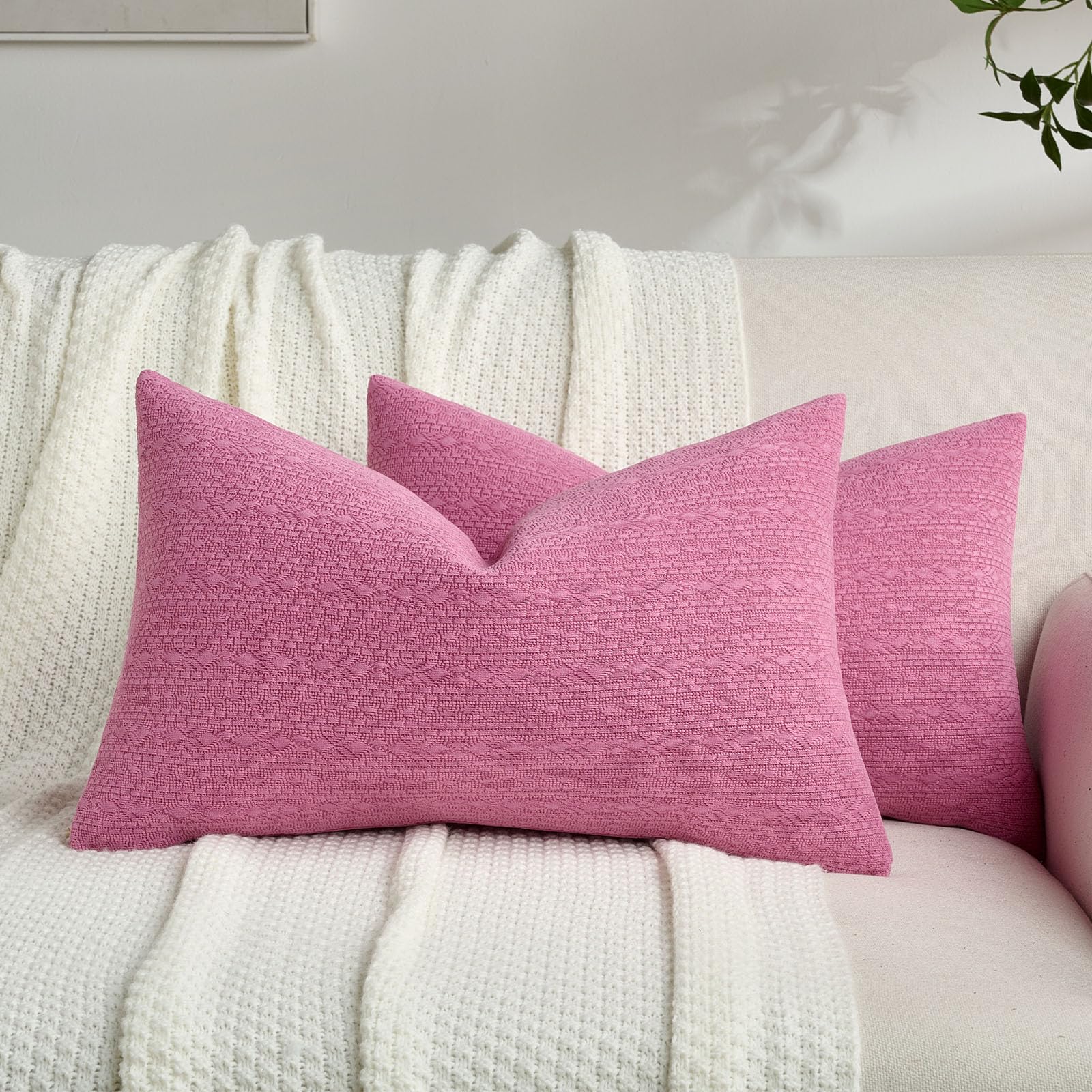 FUTEI Pack of 2 Solid Chenille Throw Pillow Covers 18x18 Inch Soft Farmhouse Decorative Accent Cushion Cases Modern Home Decor for Couch Living Room, Cream