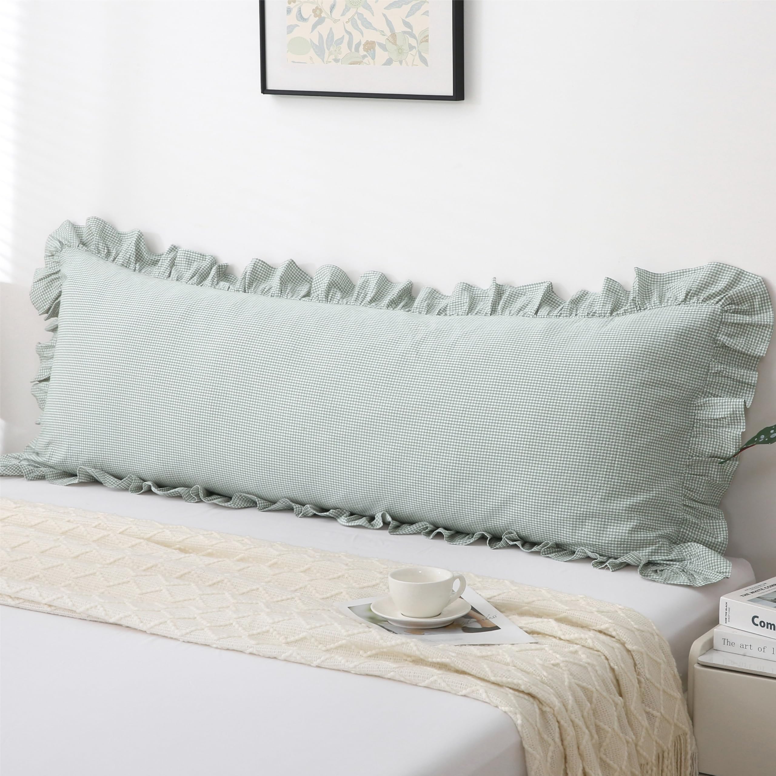 18x18 Taupe White Checkered Cotton Pillow Covers Ruffle Trim Zipper Decor Cushion Cases Set of 2