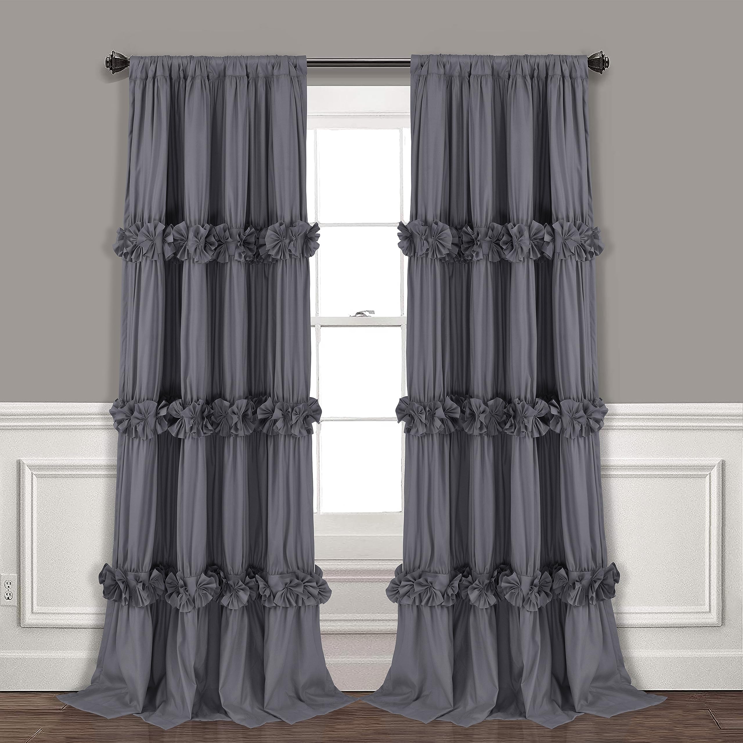 Homechoice Decor Thermal Insulated Blackout Window Curtains, 54" W x 84" L (Pair), Boho Ruched Window Treatments with 3 Rows of Butterfly Flowers, Rustic Rod Pocket Drapes for Room, Camel (LQ-30)