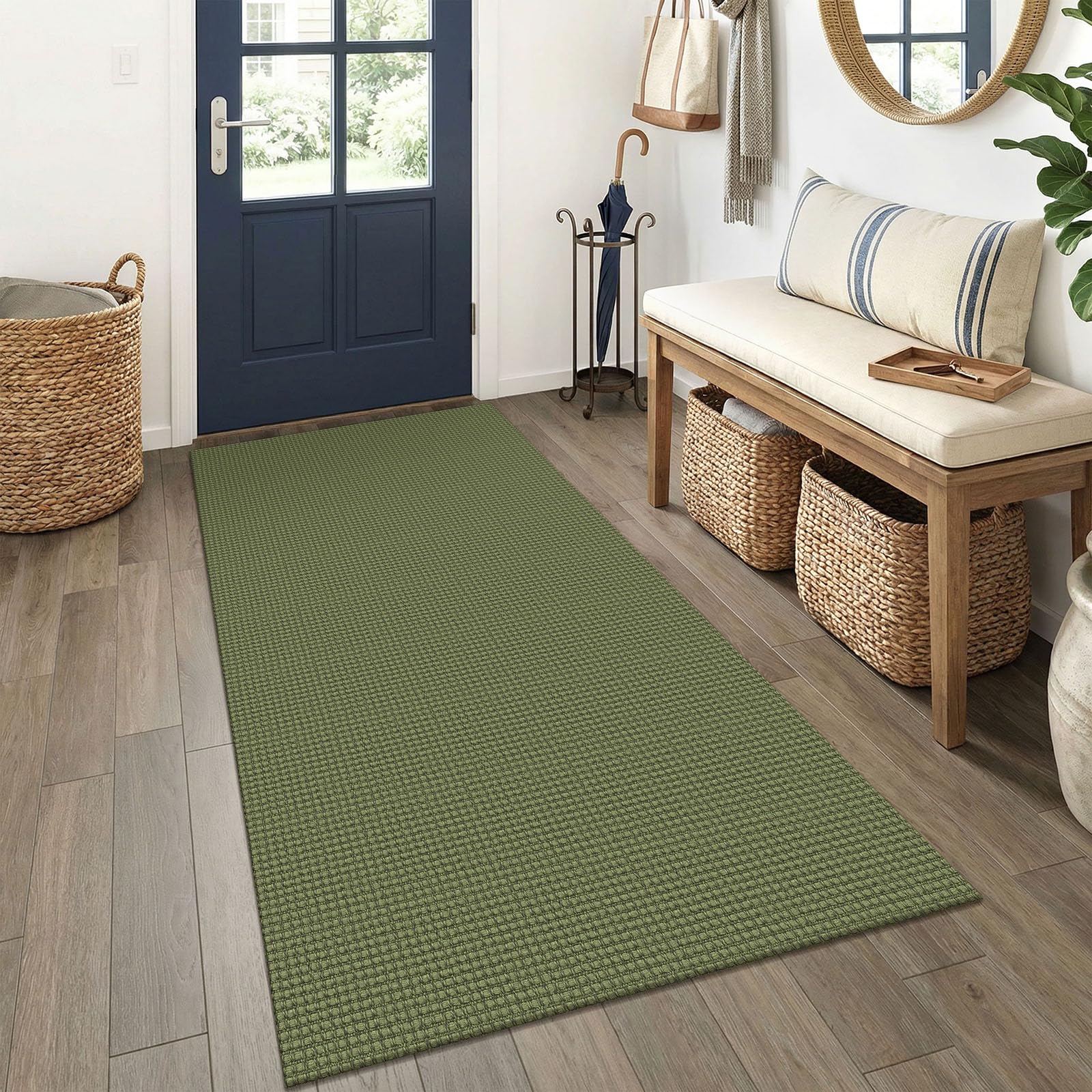 EARTHALL Woven Area Rug 4x6 Ft Washable Rugs for Entryway Non Slip Braided Throw Rugs Bedroom Carpet Cotton Entry Rug Cotton Floor Carpets for Bedroom Dining Room Living Room, Orange/Tan/Brown