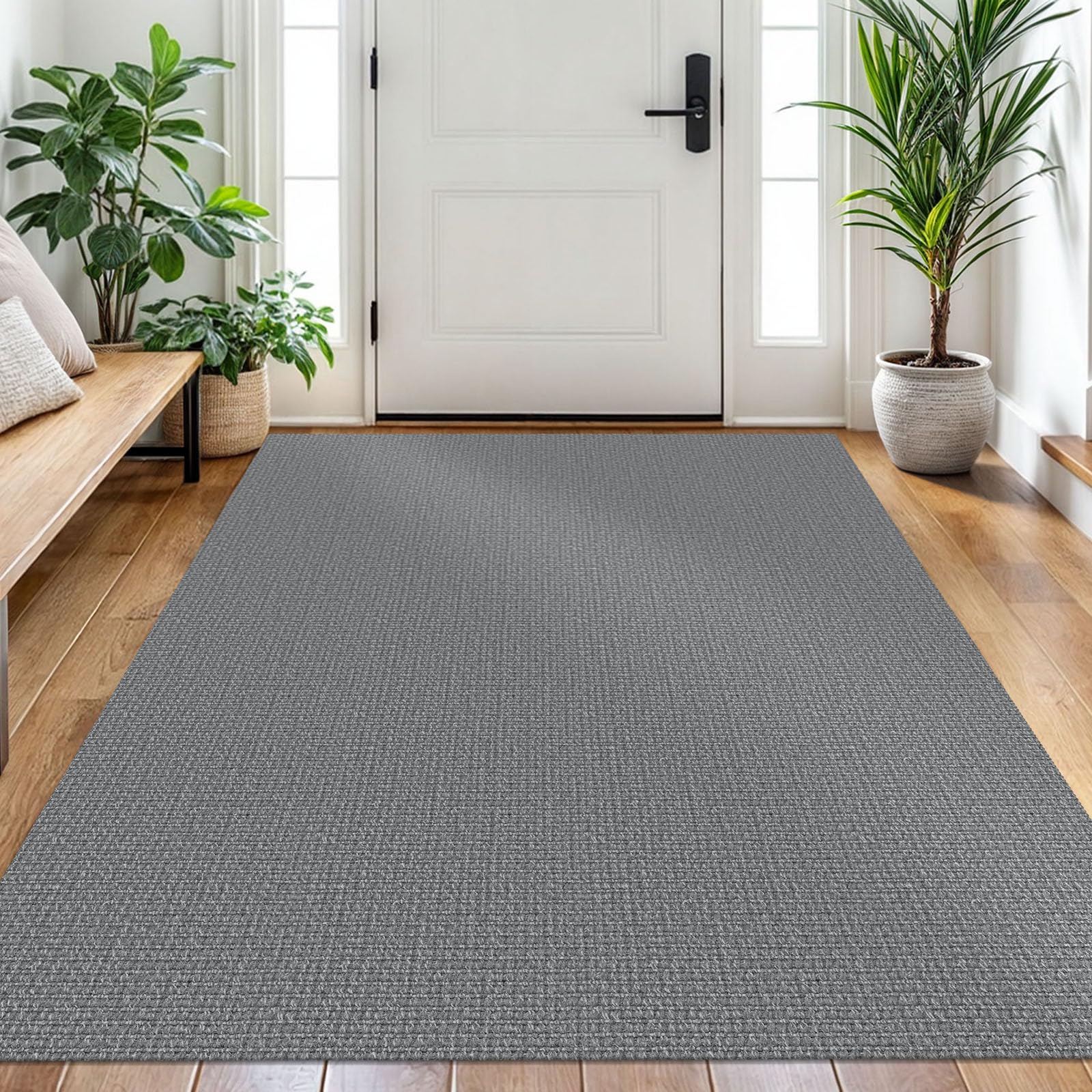EARTHALL Washable Area Rug 4x6 Ft Non Slip Rugs for Entryway Braided Rubber Backed Bedroom Carpet Cotton Entry Rug Woven Floor Carpets for Bedroom Dining Room Living Room, Send/Beige