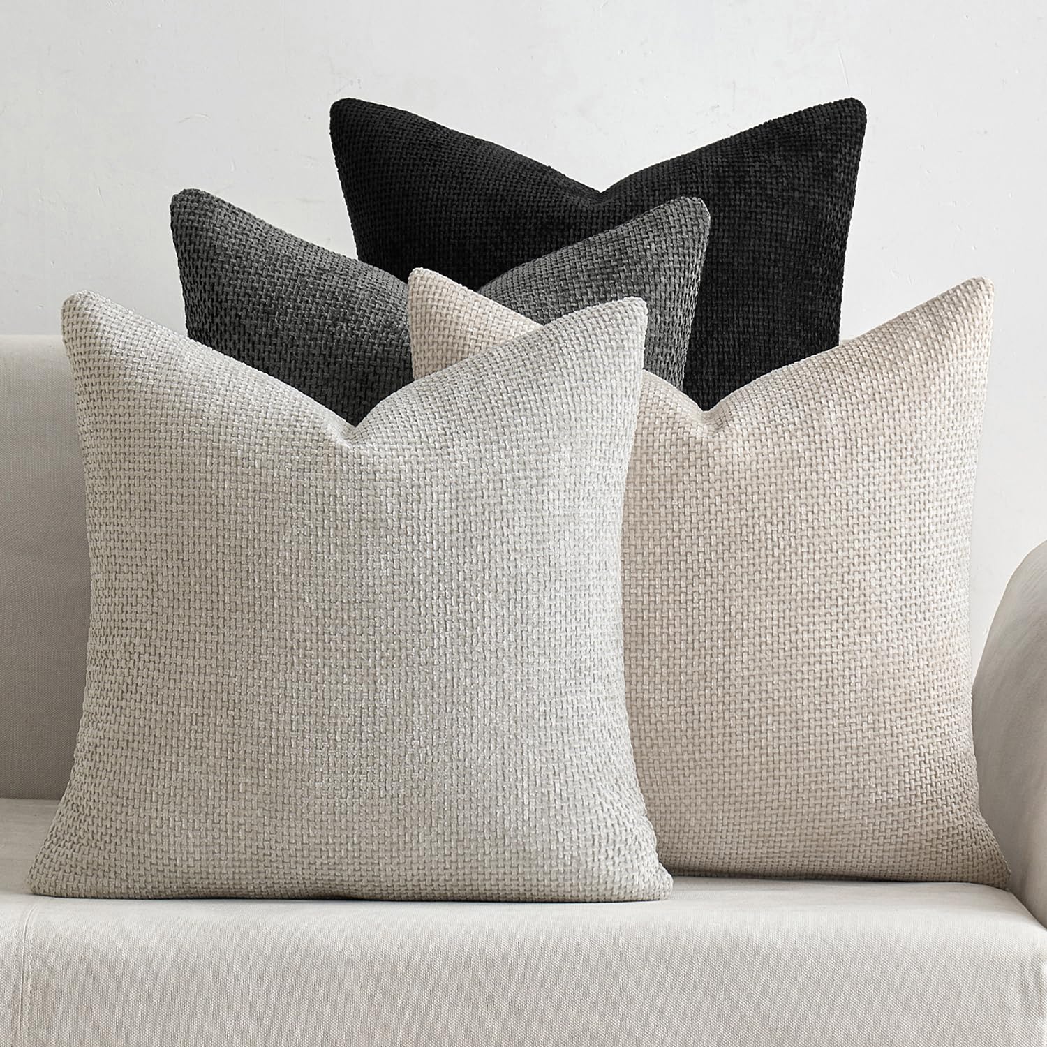 MIULEE Pack of 4 Couch Throw Pillow Covers 20x20 Inch Cream Soft Decorative Chenille Pillow Covers Farmhouse Accent Cushion Covers for Boho Spring Home Decor Sofa Bedroom Living Room