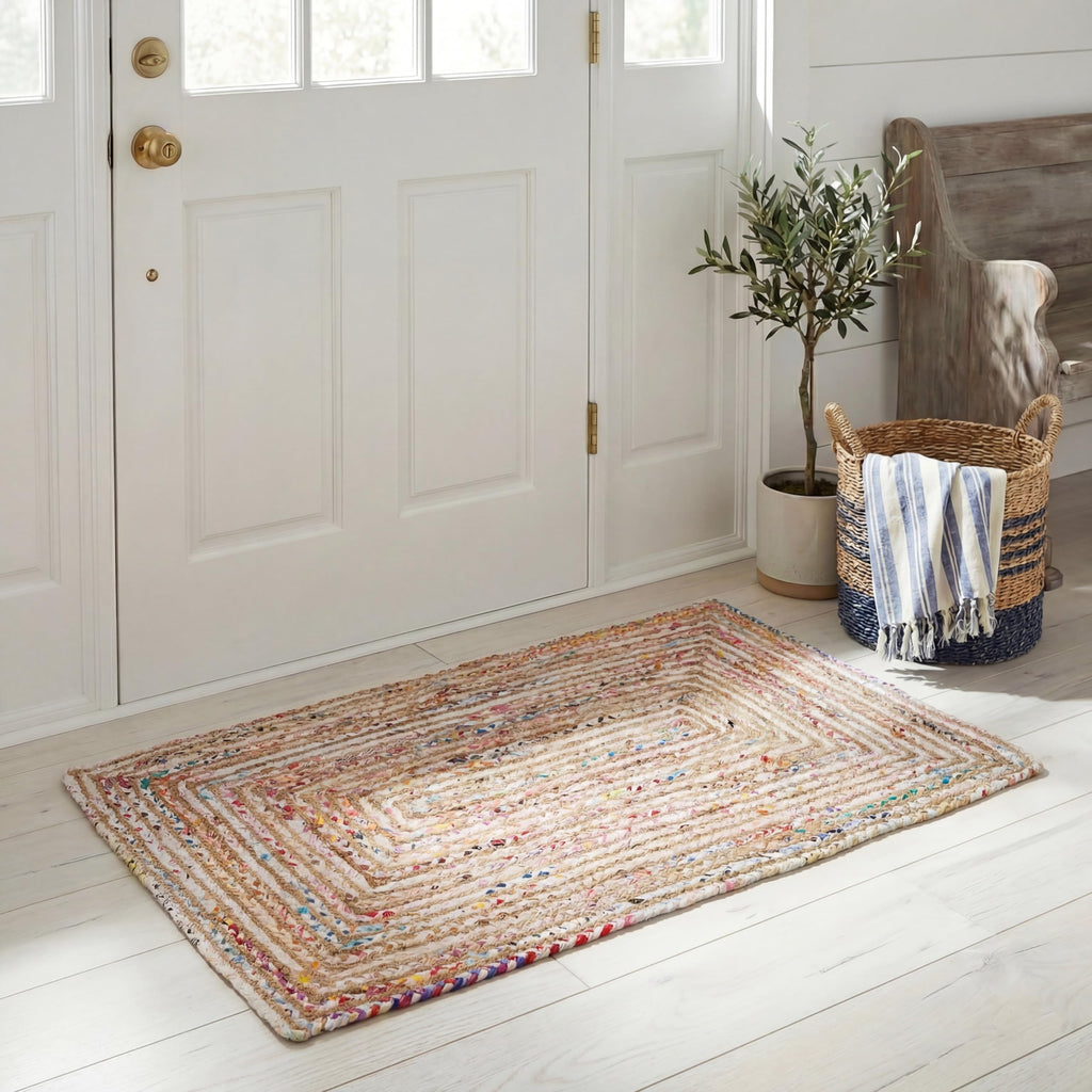 SAFAVIEH Area Rug 4x6 - Cape Cod Collection - Beige & Multi, Handmade Jute & Cotton, Woven Braided Design (CAP202B)