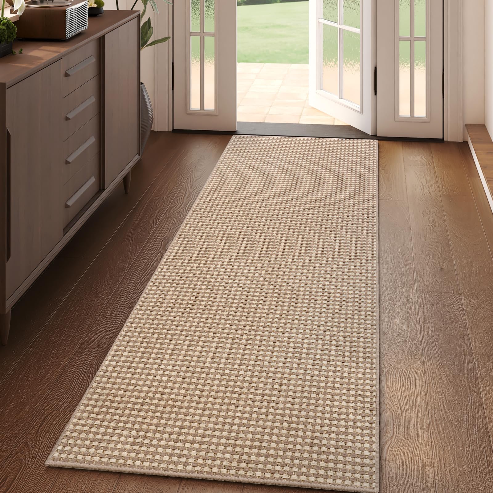 YDKGL Boho Washable Area Rugs 5x7 ft, Non Slip Area Rug for Living Room, Braided Office Rugs Bedroom Rug Woven Washable Indoor Floor Carpets for Office Dining Bedroom Living Room, Easy to Clean, Brown