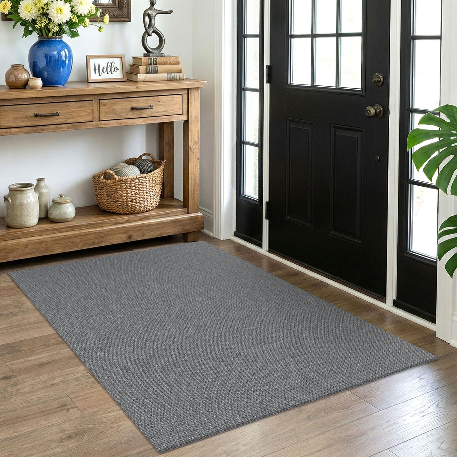 EARTHALL Washable Area Rug 4x6 Ft Non Slip Rugs for Entryway Braided Rubber Backed Bedroom Carpet Cotton Entry Rug Woven Floor Carpets for Bedroom Dining Room Living Room, Send/Beige