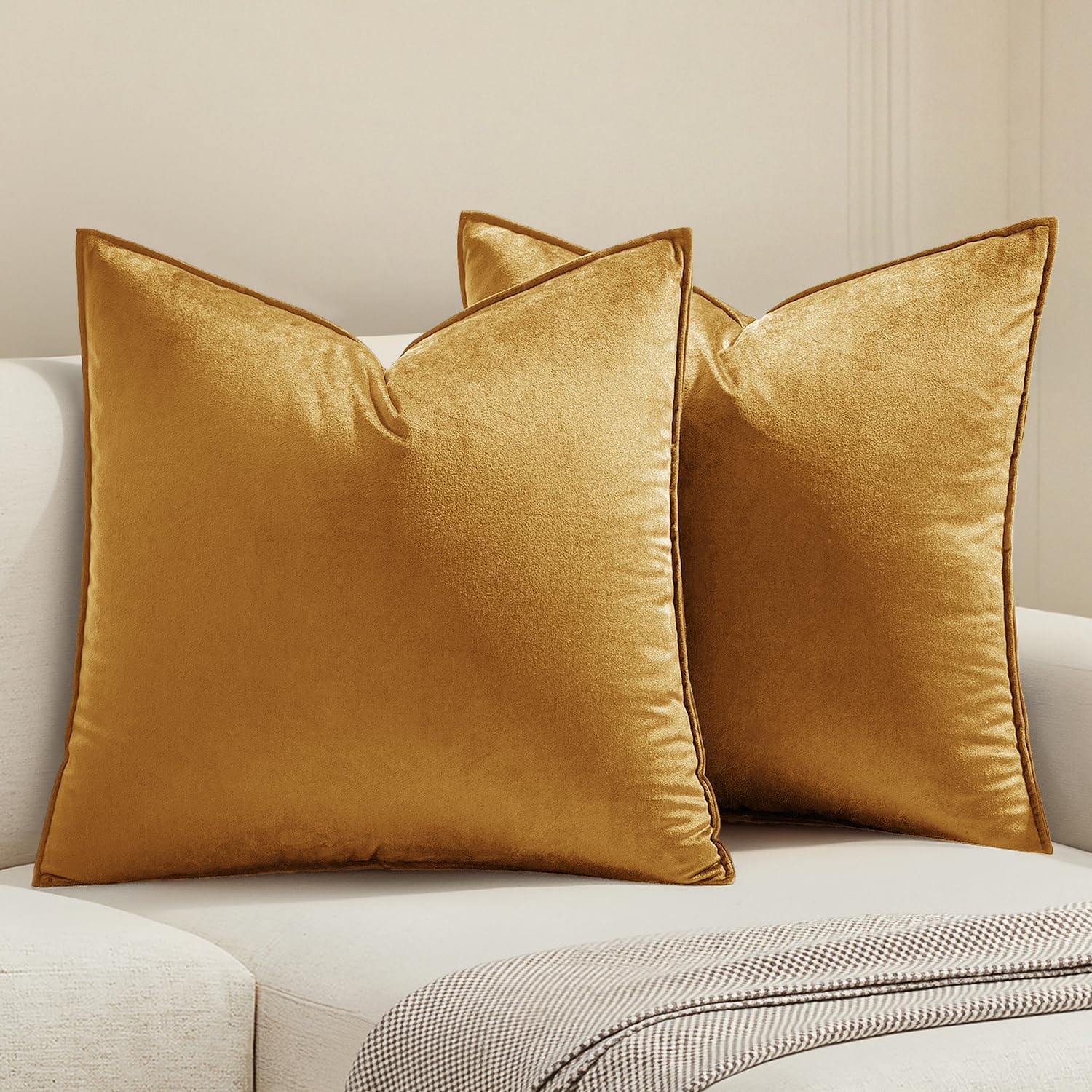MIULEE Dark Coffee Velvet Throw Pillow Covers 22x22 Taupe Neutral Soft Decorative Solid Square Cushion Cases Pack of 2 Modern Luxury Home Decor for Couch, Sofa, Bedroom