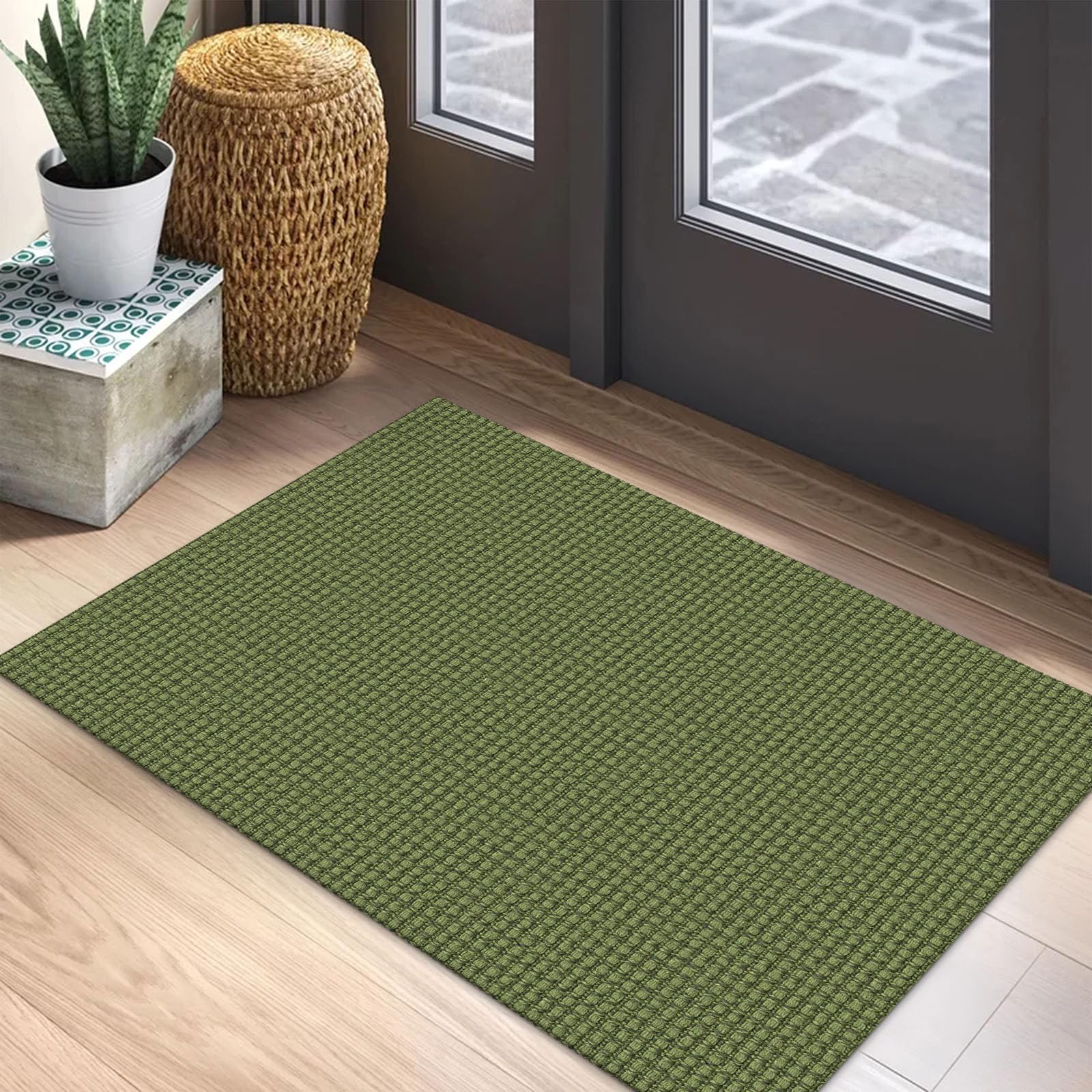 EARTHALL Woven Area Rug 4x6 Ft Washable Rugs for Entryway Non Slip Braided Throw Rugs Bedroom Carpet Cotton Entry Rug Cotton Floor Carpets for Bedroom Dining Room Living Room, Orange/Tan/Brown