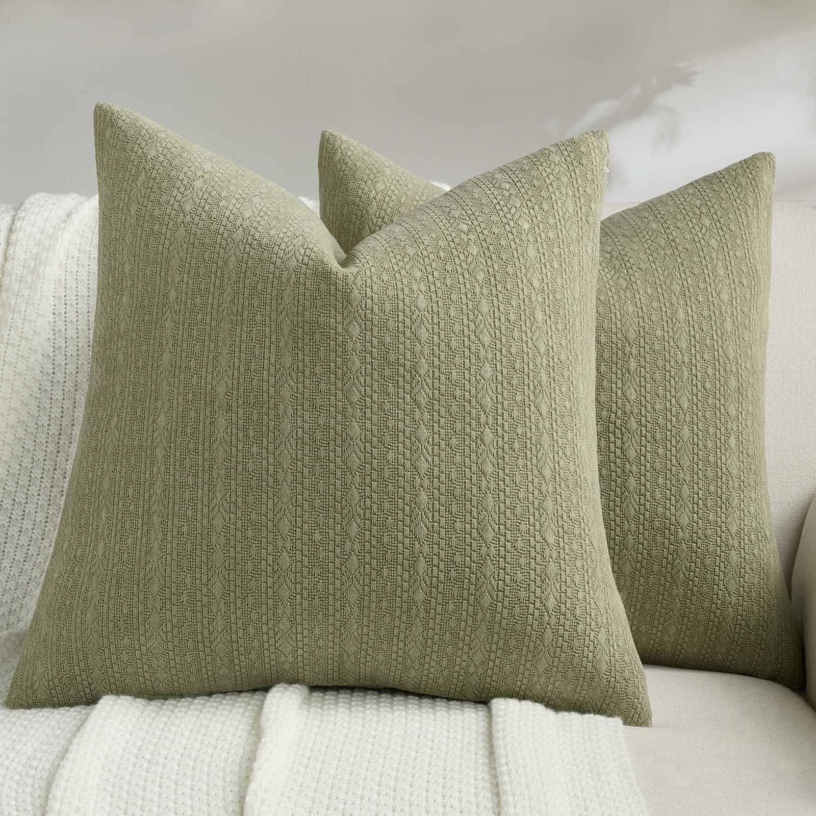FUTEI Pack of 2 Solid Chenille Throw Pillow Covers 18x18 Inch Soft Farmhouse Decorative Accent Cushion Cases Modern Home Decor for Couch Living Room, Cream
