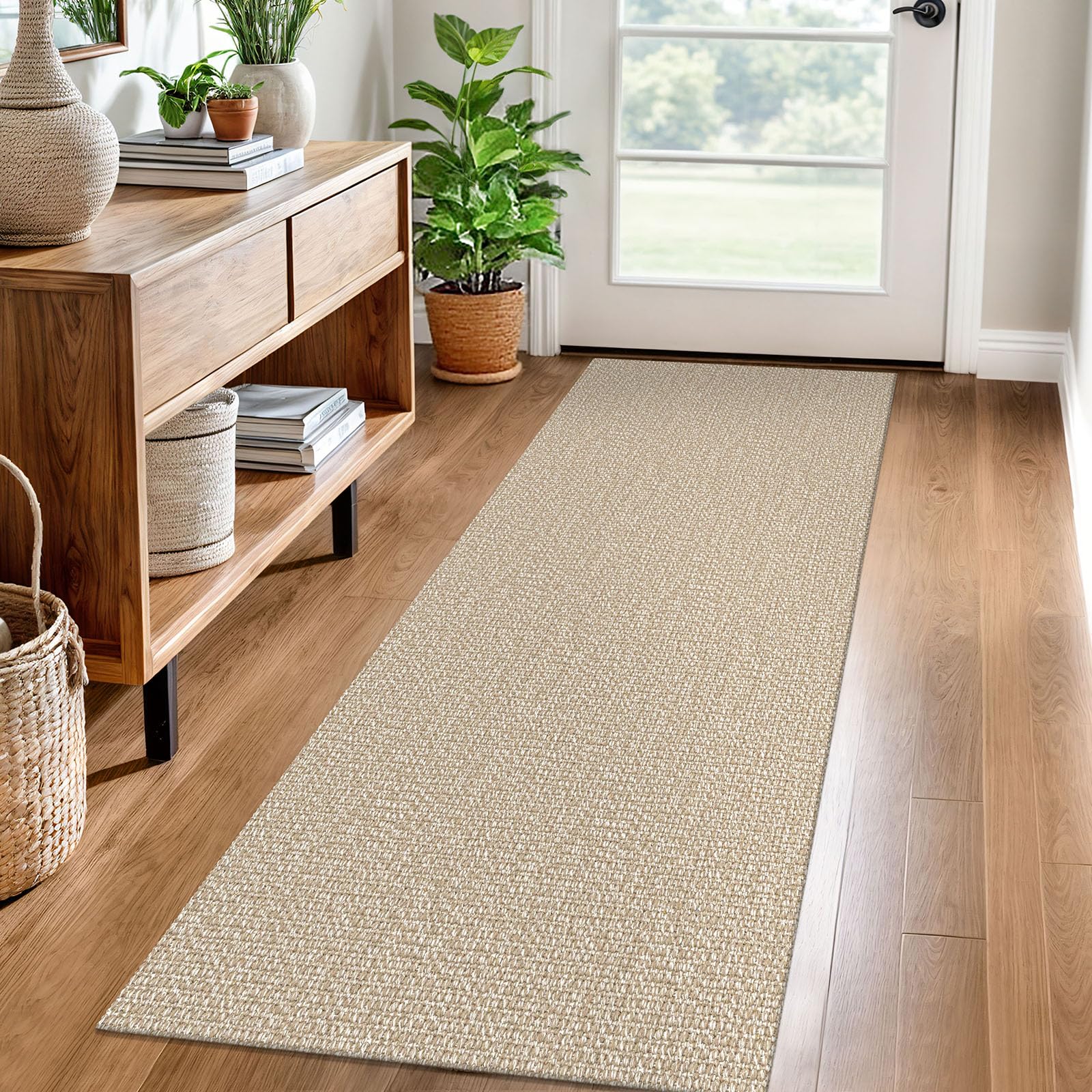 EARTHALL Washable Area Rug 4x6 Ft Non Slip Rugs for Entryway Braided Rubber Backed Bedroom Carpet Cotton Entry Rug Woven Floor Carpets for Bedroom Dining Room Living Room, Send/Beige