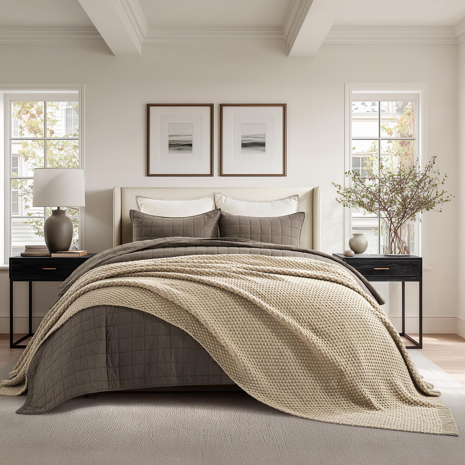 EVERGRACEHOME Chunky Chenille Knit Throw Blanket for Couch, Soft Luxurious Moss Stitch Blankets for Bed, Cozy Decorative Farmhouse Knitted Throws for Sofa, Mocha Brown, 50" x 60"