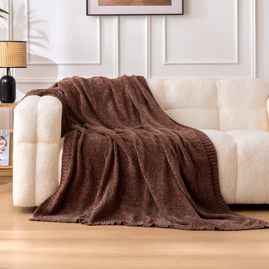 Grey Chunky Chenille Knit Throw Blanket 60x80 Inch Soft Cozy Sofa Bed Cover