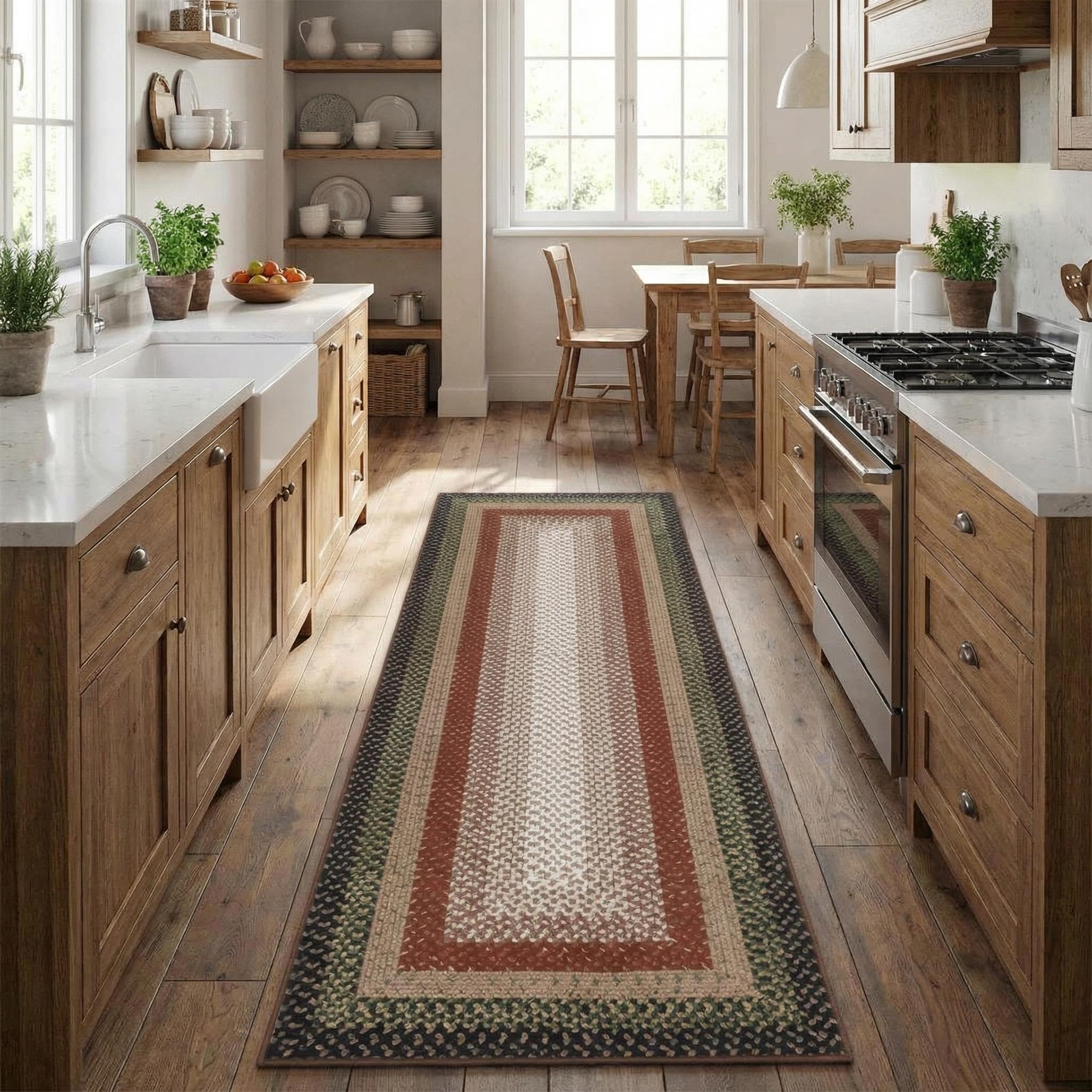 8x10 Natural Braided Washable Farmhouse Rug Non Slip Stain Resistant Low Pile Carpet