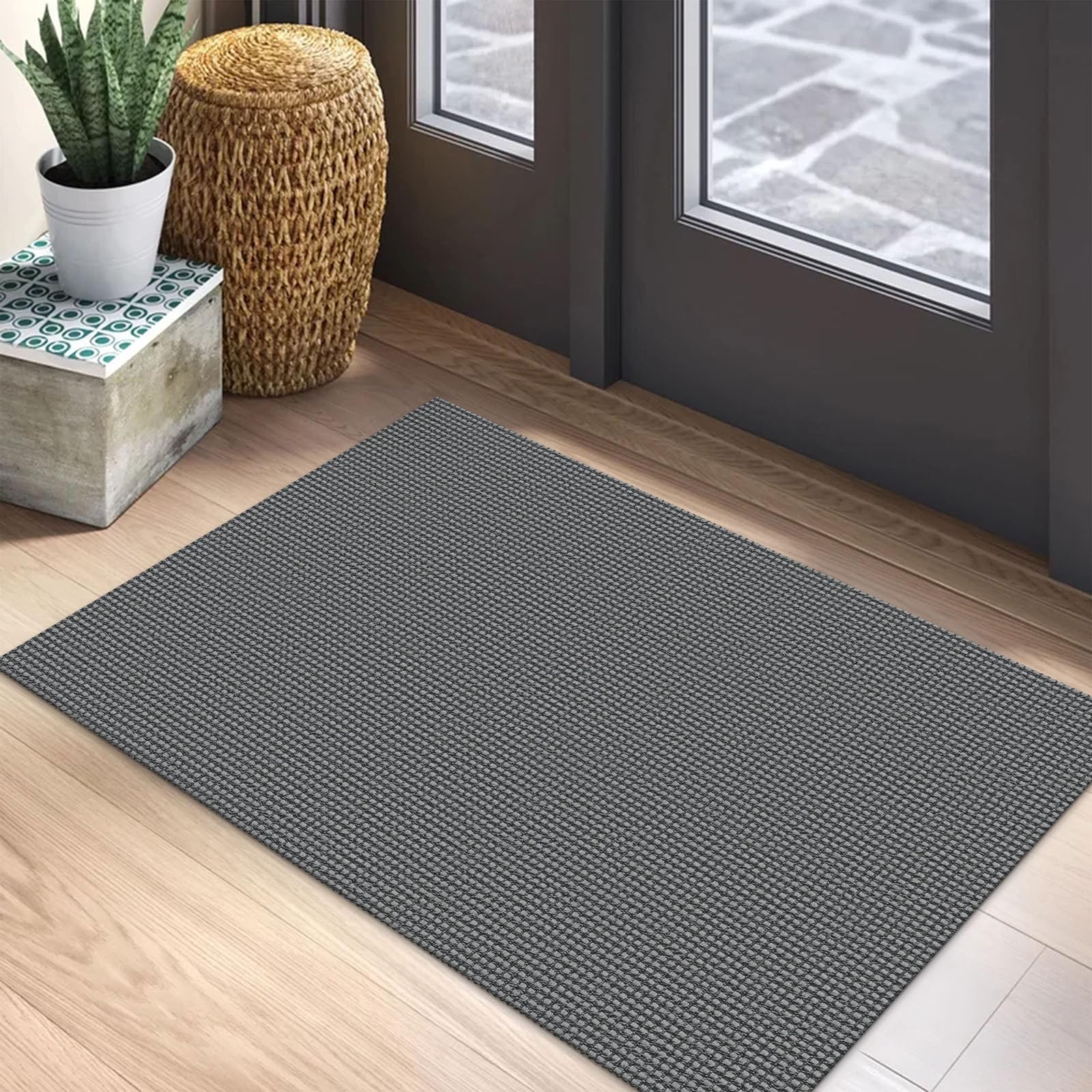 EARTHALL Woven Area Rug 4x6 Ft Washable Rugs for Entryway Non Slip Braided Throw Rugs Bedroom Carpet Cotton Entry Rug Cotton Floor Carpets for Bedroom Dining Room Living Room, Orange/Tan/Brown