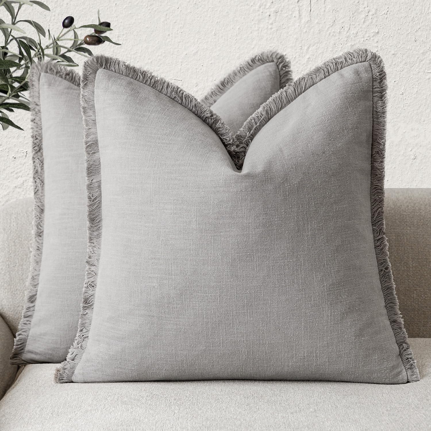 Foindtower Set of 2 Decorative Linen Fringe Throw Pillow Covers Boho Farmhouse Cushion Cover with Tassels Soft Accent Pillowcase for Couch Chair Sofa Bed Living Room Home Decor,20×20 Inch,Sky Blue