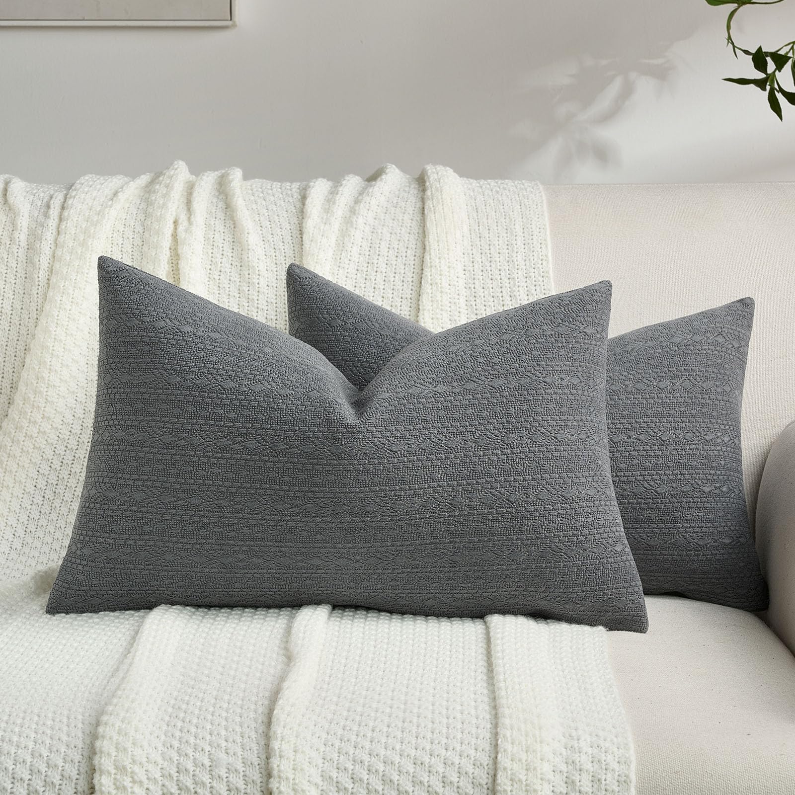 FUTEI Pack of 2 Solid Chenille Throw Pillow Covers 18x18 Inch Soft Farmhouse Decorative Accent Cushion Cases Modern Home Decor for Couch Living Room, Cream