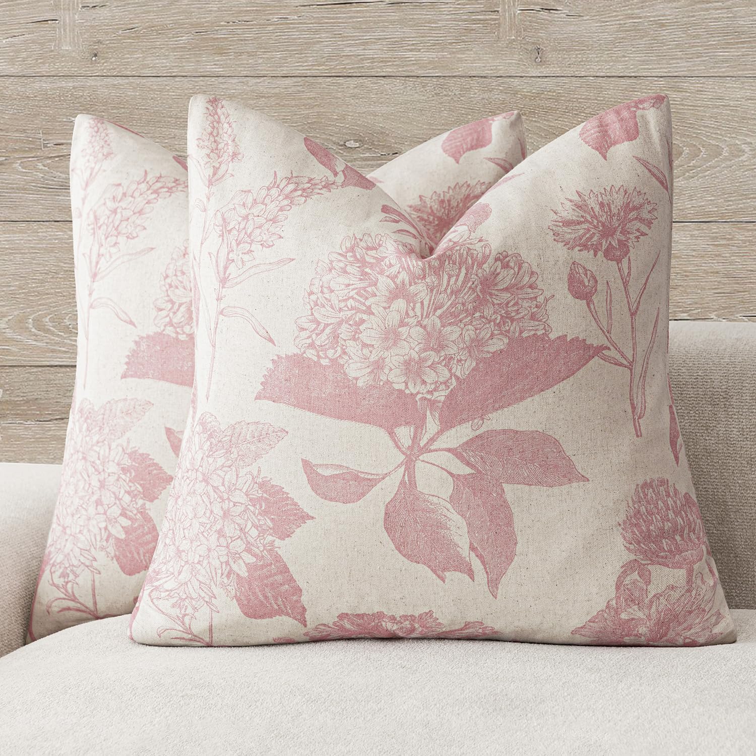 Foindtower Set of 2 Linen Floral Throw Pillow Covers Neutral Vintage Print Decorative Cushion Covers Farmhouse Boho Home Decor for Sofa Chair Couch Bedroom Living Room,22×22 Inch,Sage Green