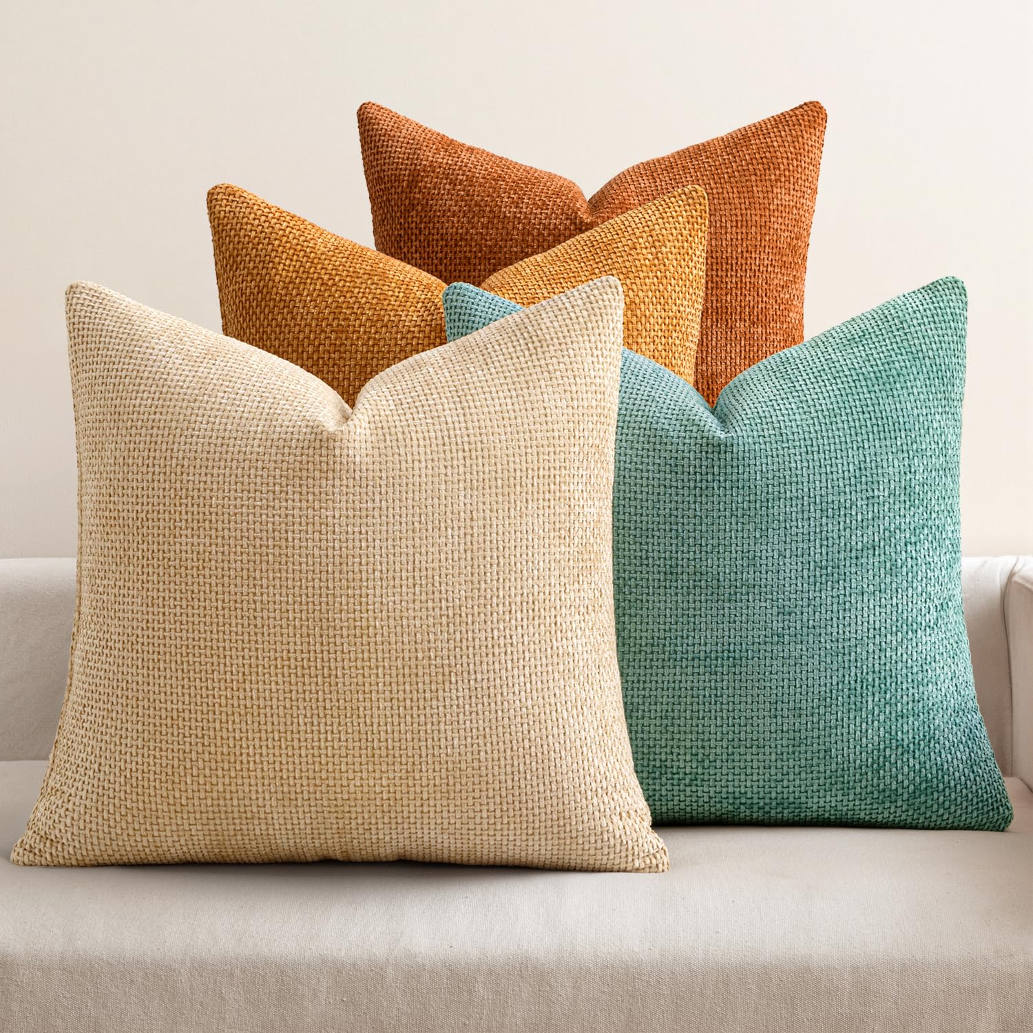 MIULEE Pack of 4 Couch Throw Pillow Covers 20x20 Inch Cream Soft Decorative Chenille Pillow Covers Farmhouse Accent Cushion Covers for Boho Spring Home Decor Sofa Bedroom Living Room