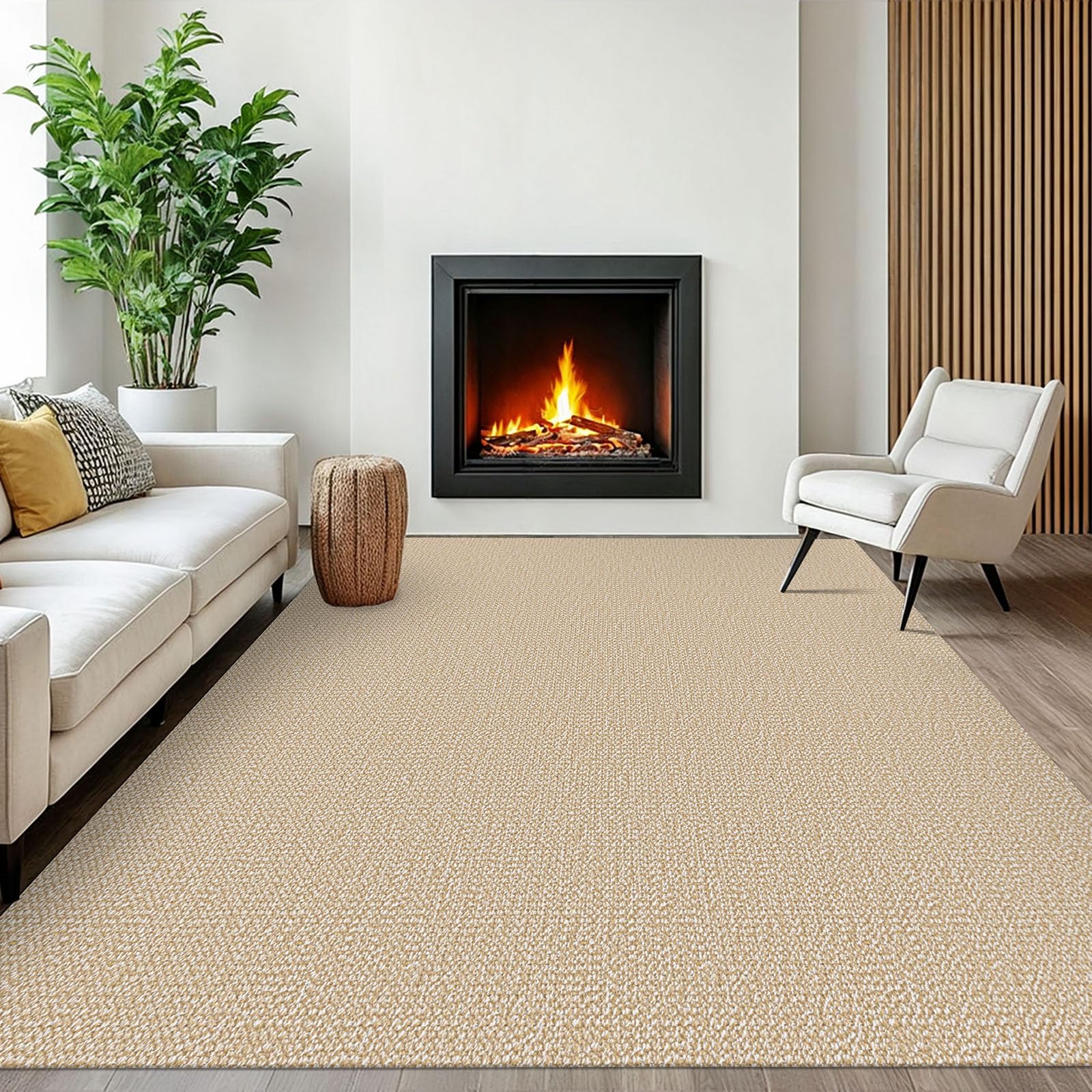 EARTHALL Washable Area Rug 4x6 Ft Non Slip Rugs for Entryway Braided Rubber Backed Bedroom Carpet Cotton Entry Rug Woven Floor Carpets for Bedroom Dining Room Living Room, Send/Beige