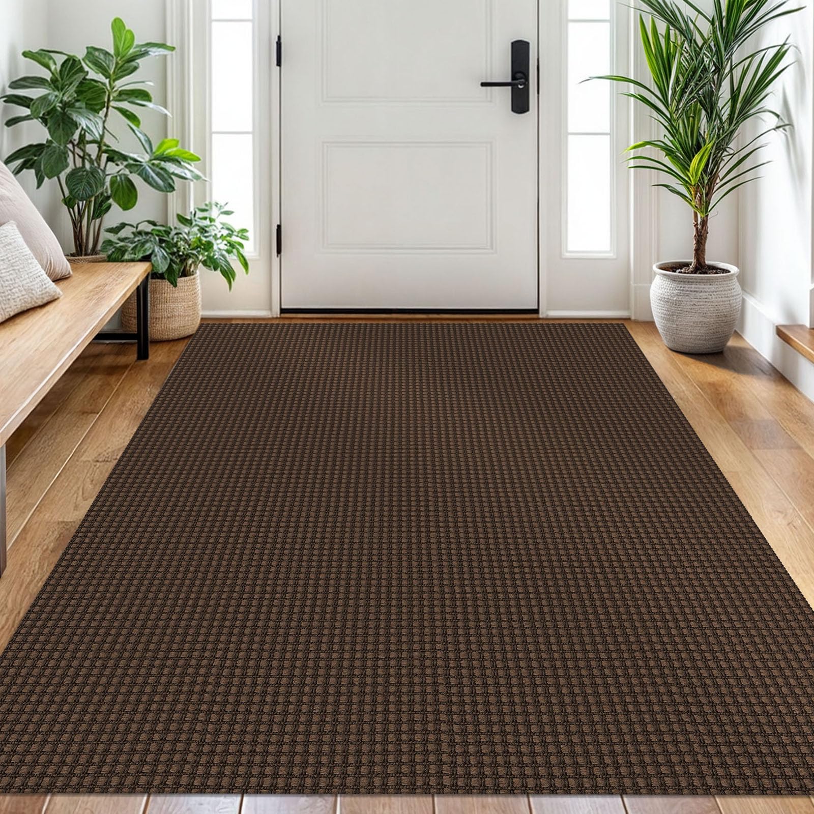 EARTHALL Woven Area Rug 4x6 Ft Washable Rugs for Entryway Non Slip Braided Throw Rugs Bedroom Carpet Cotton Entry Rug Cotton Floor Carpets for Bedroom Dining Room Living Room, Orange/Tan/Brown