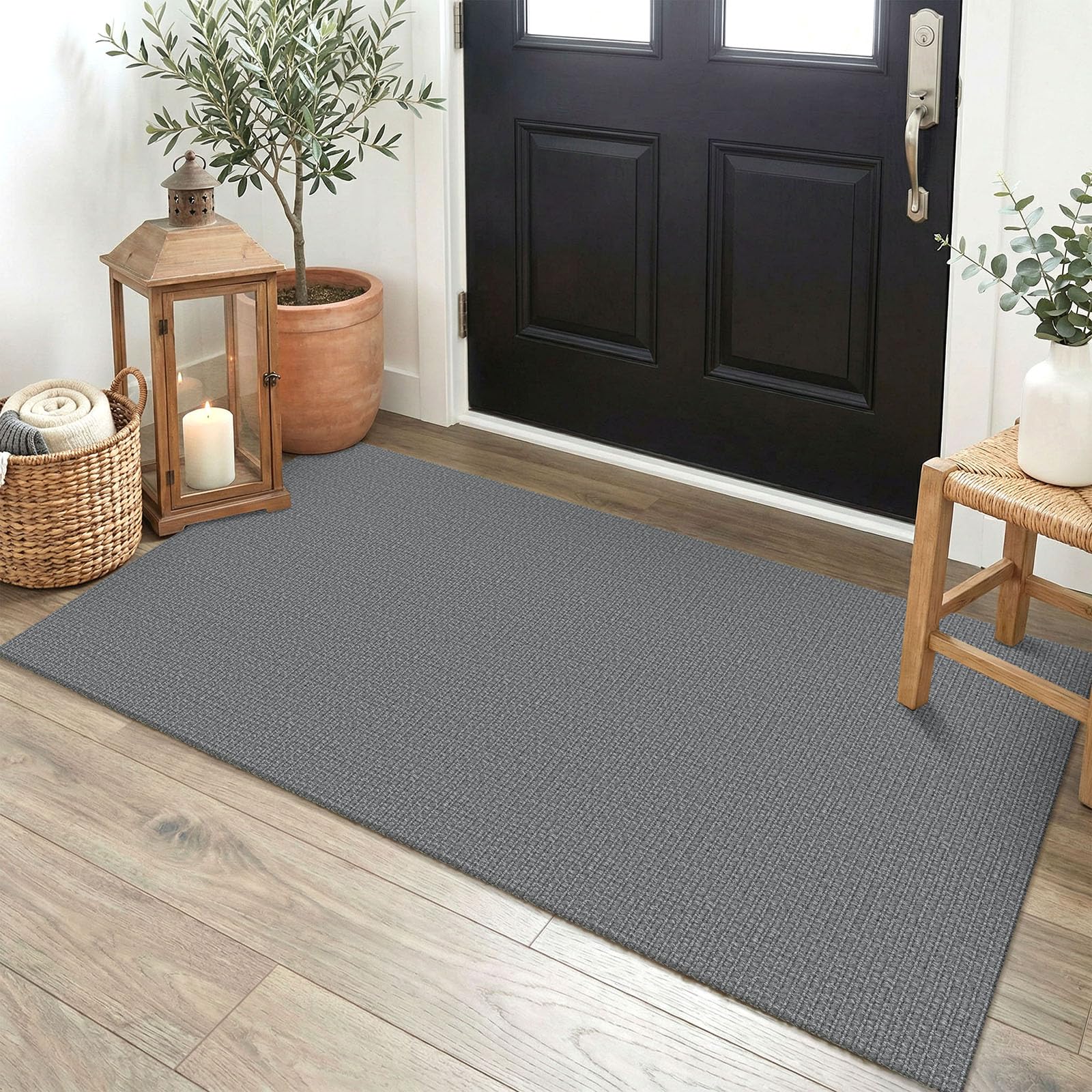 EARTHALL Washable Area Rug 4x6 Ft Non Slip Rugs for Entryway Braided Rubber Backed Bedroom Carpet Cotton Entry Rug Woven Floor Carpets for Bedroom Dining Room Living Room, Send/Beige