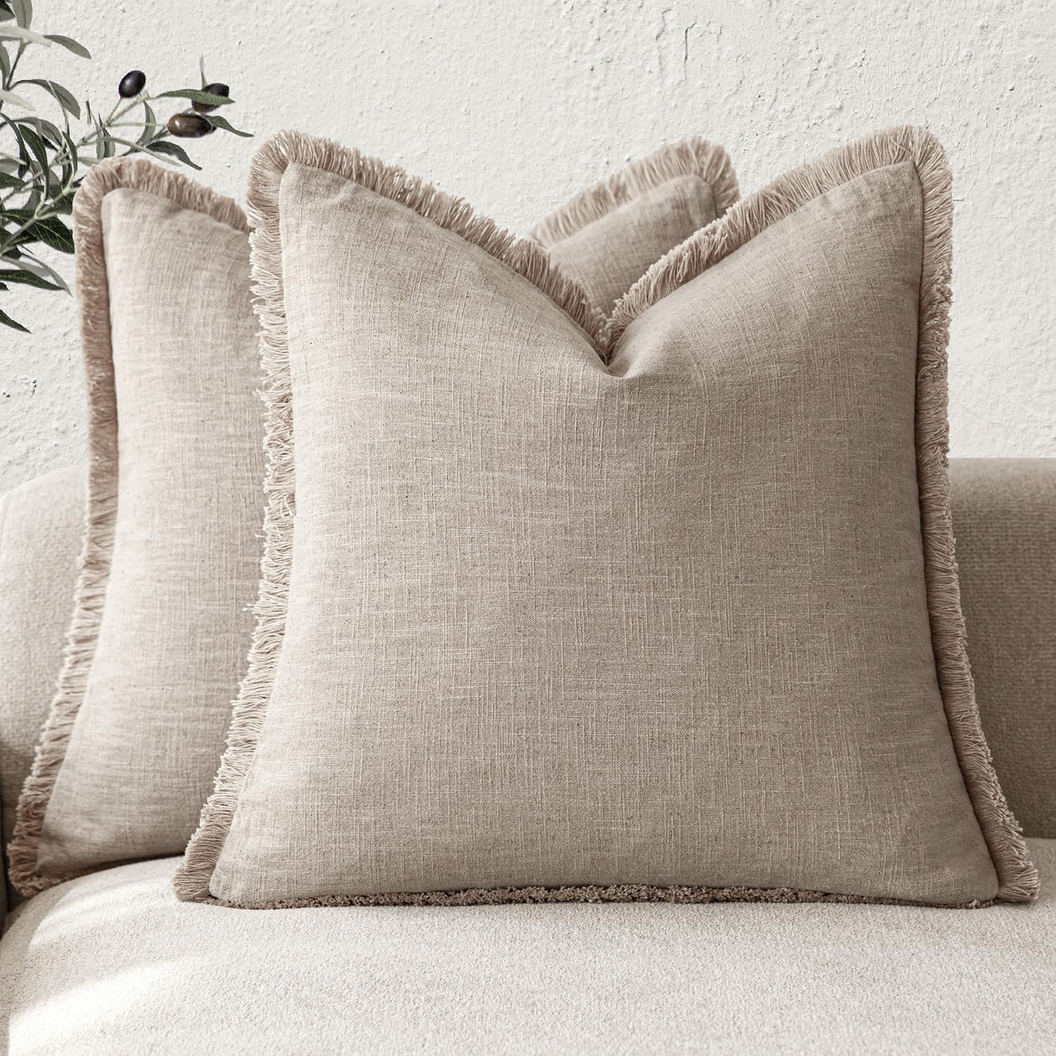 Foindtower Set of 2 Decorative Linen Fringe Throw Pillow Covers Boho Farmhouse Cushion Cover with Tassels Soft Accent Pillowcase for Couch Chair Sofa Bed Living Room Home Decor,20×20 Inch,Sky Blue