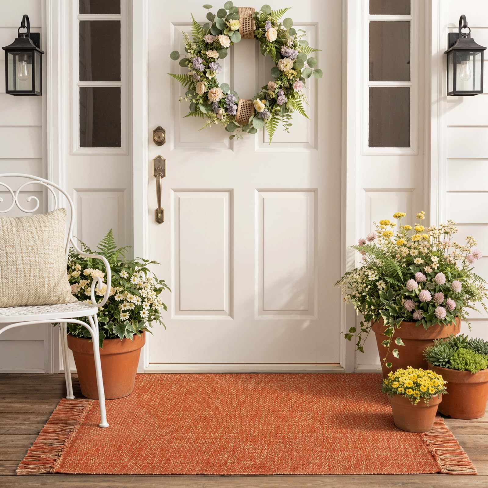 Collive Comfy Area Rug 4' x 6', Tan/Cream Woven Cotton Bedroom Rugs, Modern Indoor Accent Rug Floor Carpet with Tassel for Living Room, Nursery Room, Dining Room, Bedside, Office, Patio Decor