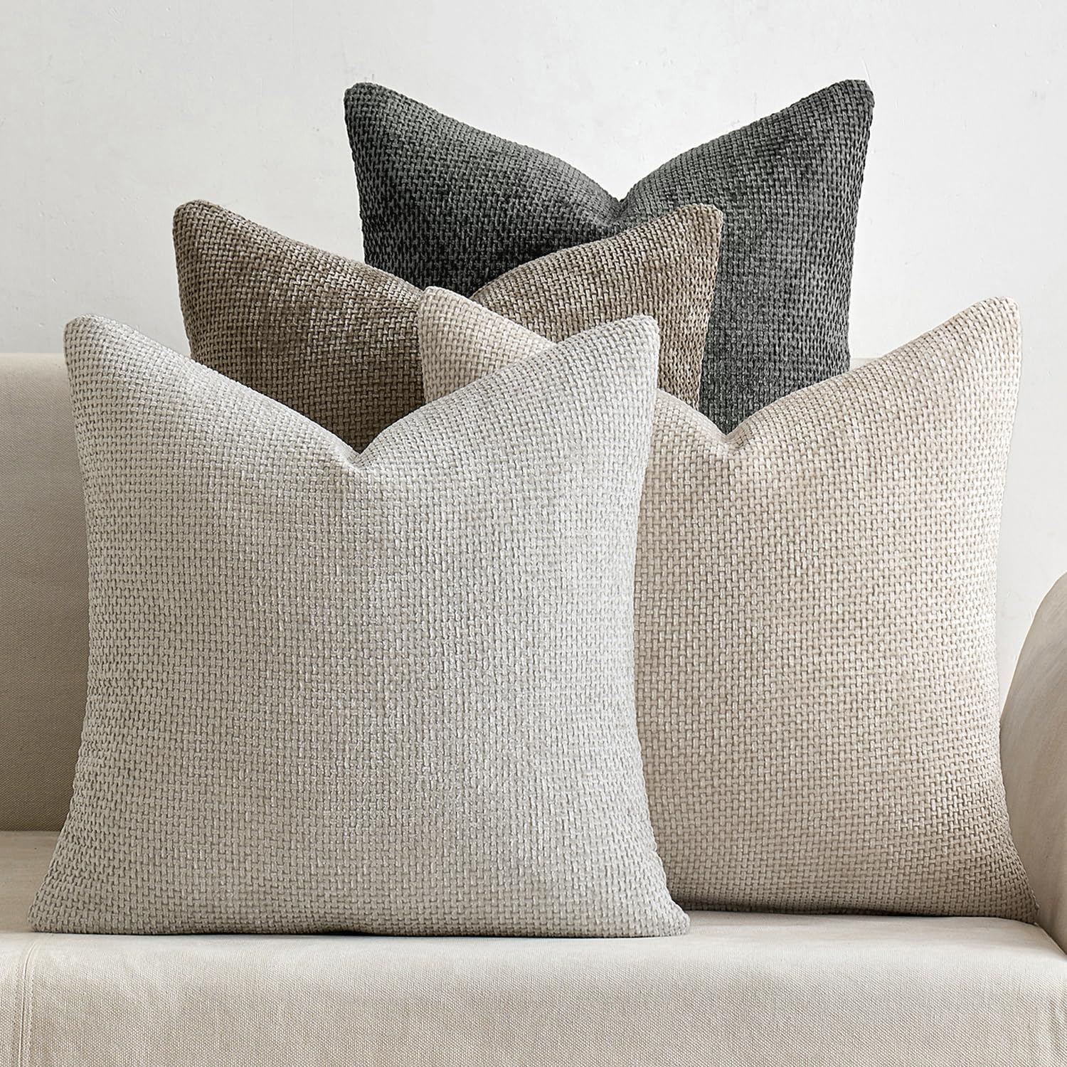 MIULEE Pack of 4 Couch Throw Pillow Covers 20x20 Inch Cream Soft Decorative Chenille Pillow Covers Farmhouse Accent Cushion Covers for Boho Spring Home Decor Sofa Bedroom Living Room