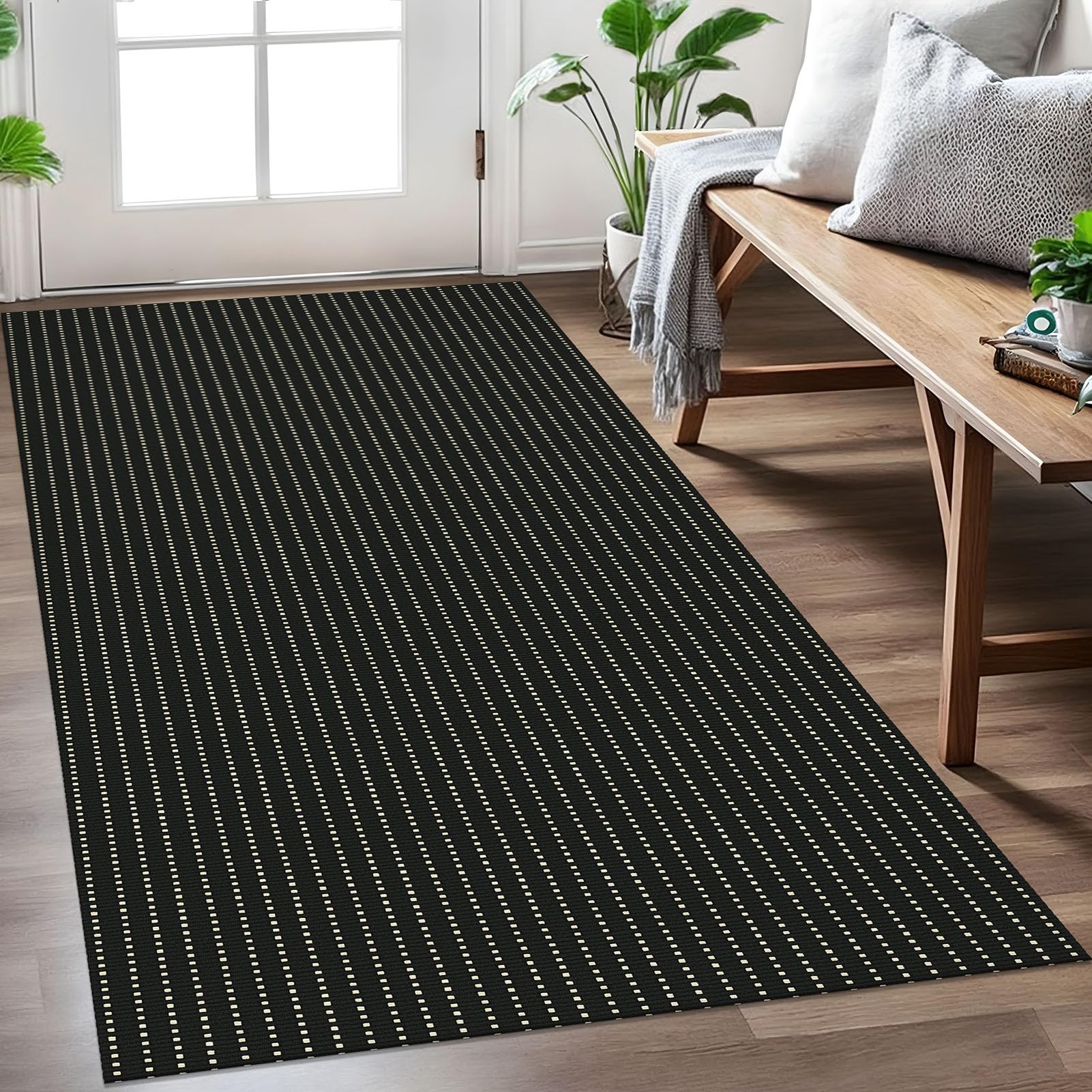 EARTHALL Washable Area Rug 4x6 Ft Non Slip Rugs for Entryway Braided Rubber Backed Bedroom Carpet Cotton Entry Rug Woven Floor Carpets for Bedroom Dining Room Living Room, Send/Beige