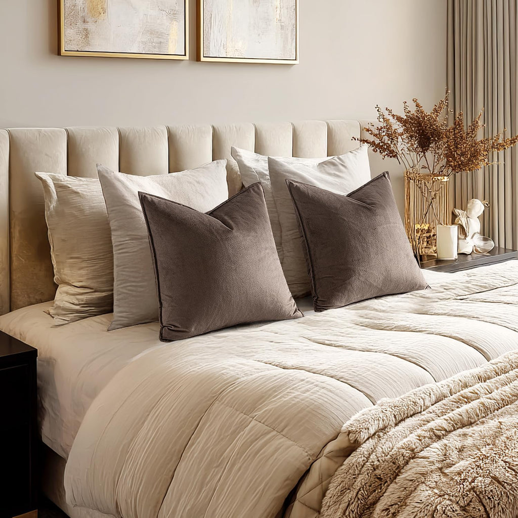 MIULEE Dark Coffee Velvet Throw Pillow Covers 22x22 Taupe Neutral Soft Decorative Solid Square Cushion Cases Pack of 2 Modern Luxury Home Decor for Couch, Sofa, Bedroom