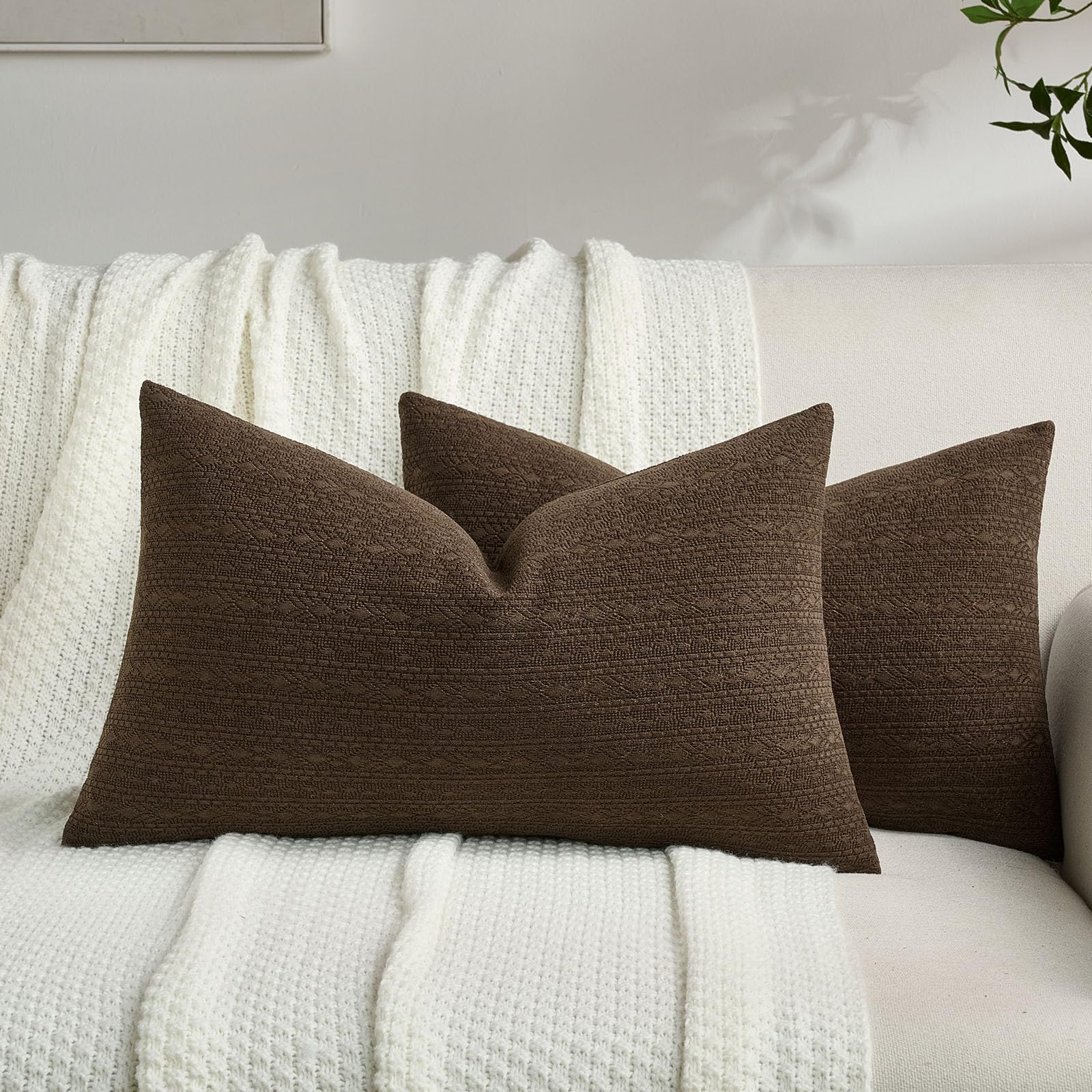 FUTEI Pack of 2 Solid Chenille Throw Pillow Covers 18x18 Inch Soft Farmhouse Decorative Accent Cushion Cases Modern Home Decor for Couch Living Room, Cream