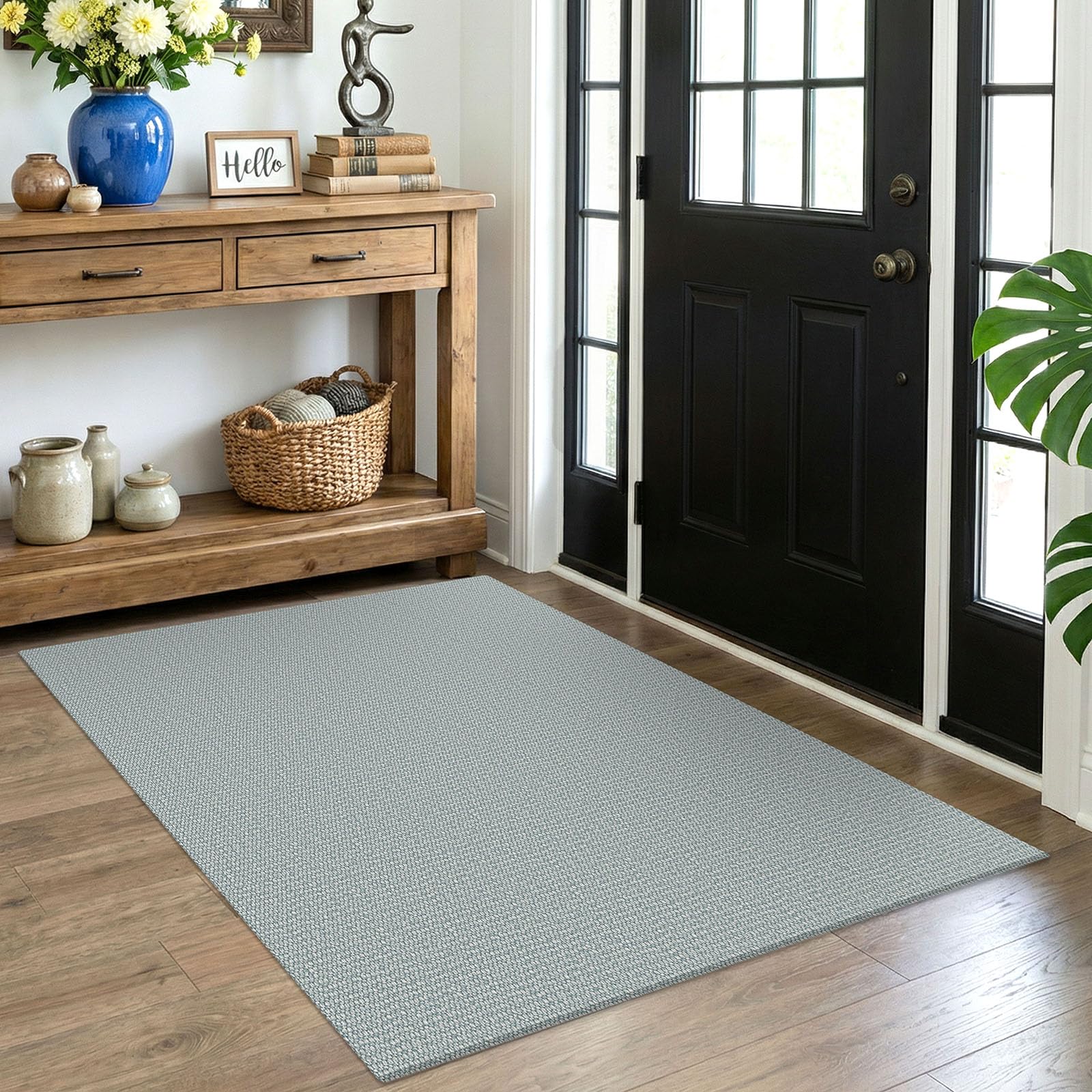 EARTHALL Washable Area Rug 4x6 Ft Non Slip Rugs for Entryway Braided Rubber Backed Bedroom Carpet Cotton Entry Rug Woven Floor Carpets for Bedroom Dining Room Living Room, Send/Beige