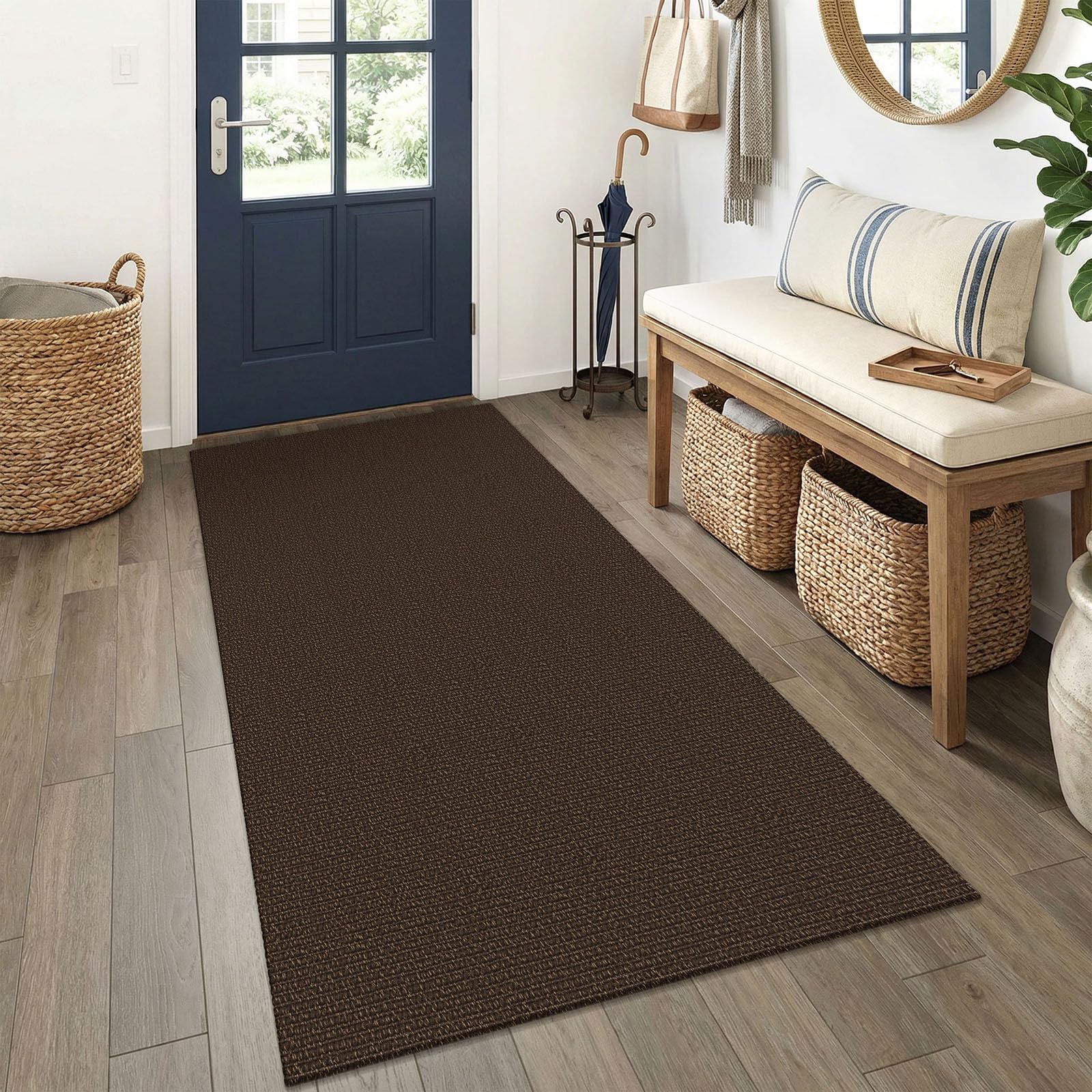 EARTHALL Washable Area Rug 4x6 Ft Non Slip Rugs for Entryway Braided Rubber Backed Bedroom Carpet Cotton Entry Rug Woven Floor Carpets for Bedroom Dining Room Living Room, Send/Beige