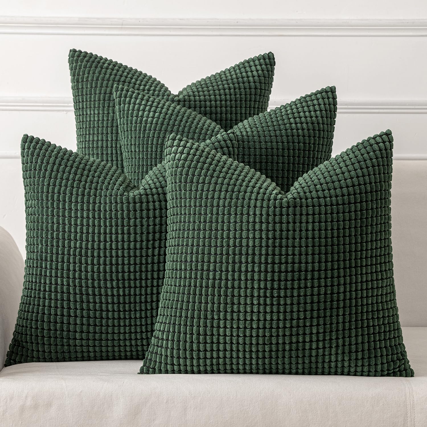 MIULEE Timeless Neutral Pillow Covers 18x18 Inch Set of 4 Mid Century Modern Grey Throw Pillows Rustic Corduroy Couch Pillowcases Nordic Home Decor for Sofa Living Room Bed