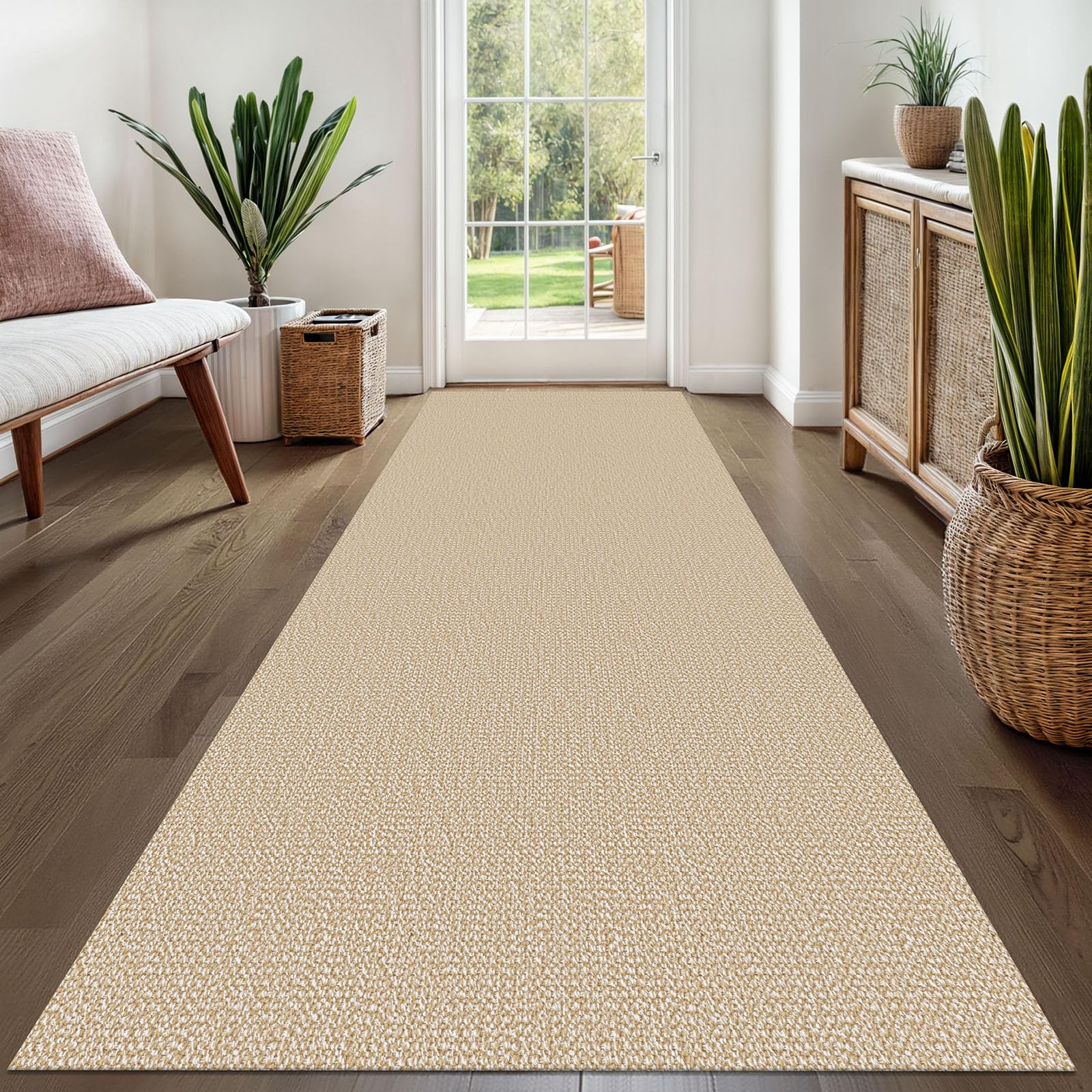EARTHALL Washable Area Rug 4x6 Ft Non Slip Rugs for Entryway Braided Rubber Backed Bedroom Carpet Cotton Entry Rug Woven Floor Carpets for Bedroom Dining Room Living Room, Send/Beige