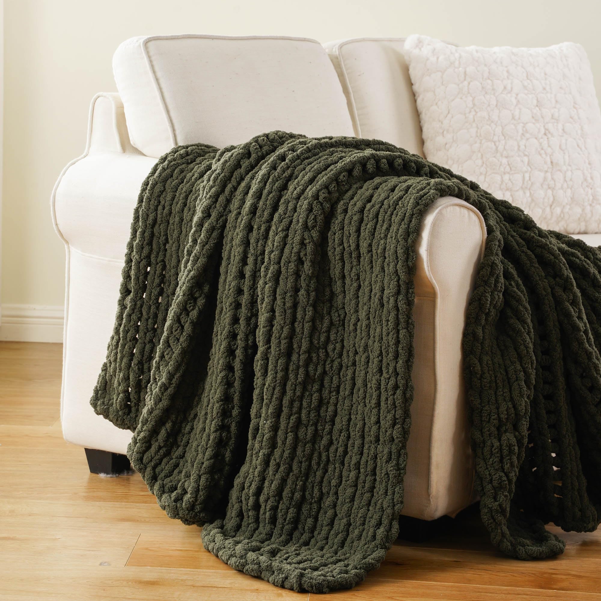 Battilo Chunky Knit Throw Blanket for Couch, Soft and Thick Chenille Throw Blanket, 50"x60" Handmade Cable Knit Crochet Blanket, Bluish Grey Knot Knitted Throw Blankets for Home Decor, Bluish Grey