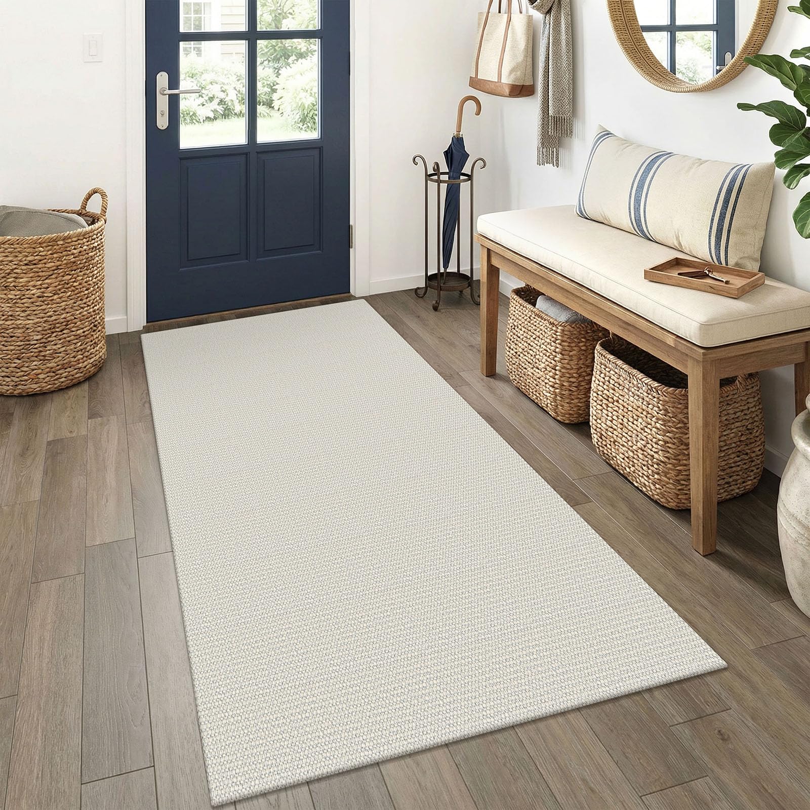 EARTHALL Washable Area Rug 4x6 Ft Non Slip Rugs for Entryway Braided Rubber Backed Bedroom Carpet Cotton Entry Rug Woven Floor Carpets for Bedroom Dining Room Living Room, Send/Beige