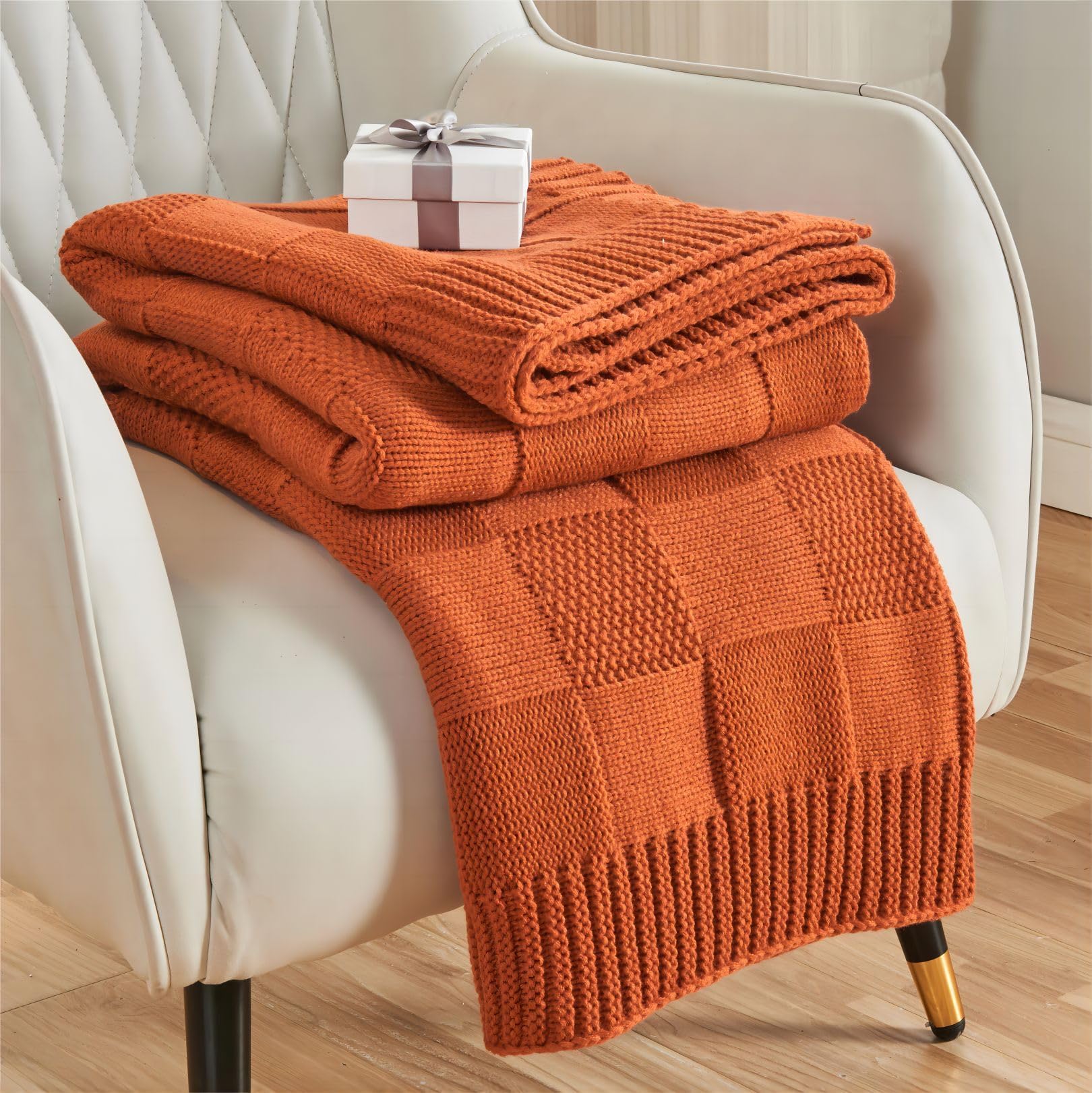 CozeCube Check Knit Throw Blanket, Olive Green Checkered Throw for Couch, Decorative Christmas Soft Cozy Warm Knitted Blanket for Bed Sofa Living Room, 50"X60"