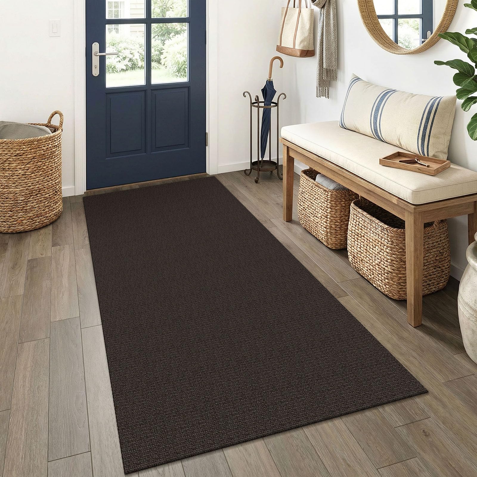 EARTHALL Washable Area Rug 4x6 Ft Non Slip Rugs for Entryway Braided Rubber Backed Bedroom Carpet Cotton Entry Rug Woven Floor Carpets for Bedroom Dining Room Living Room, Send/Beige
