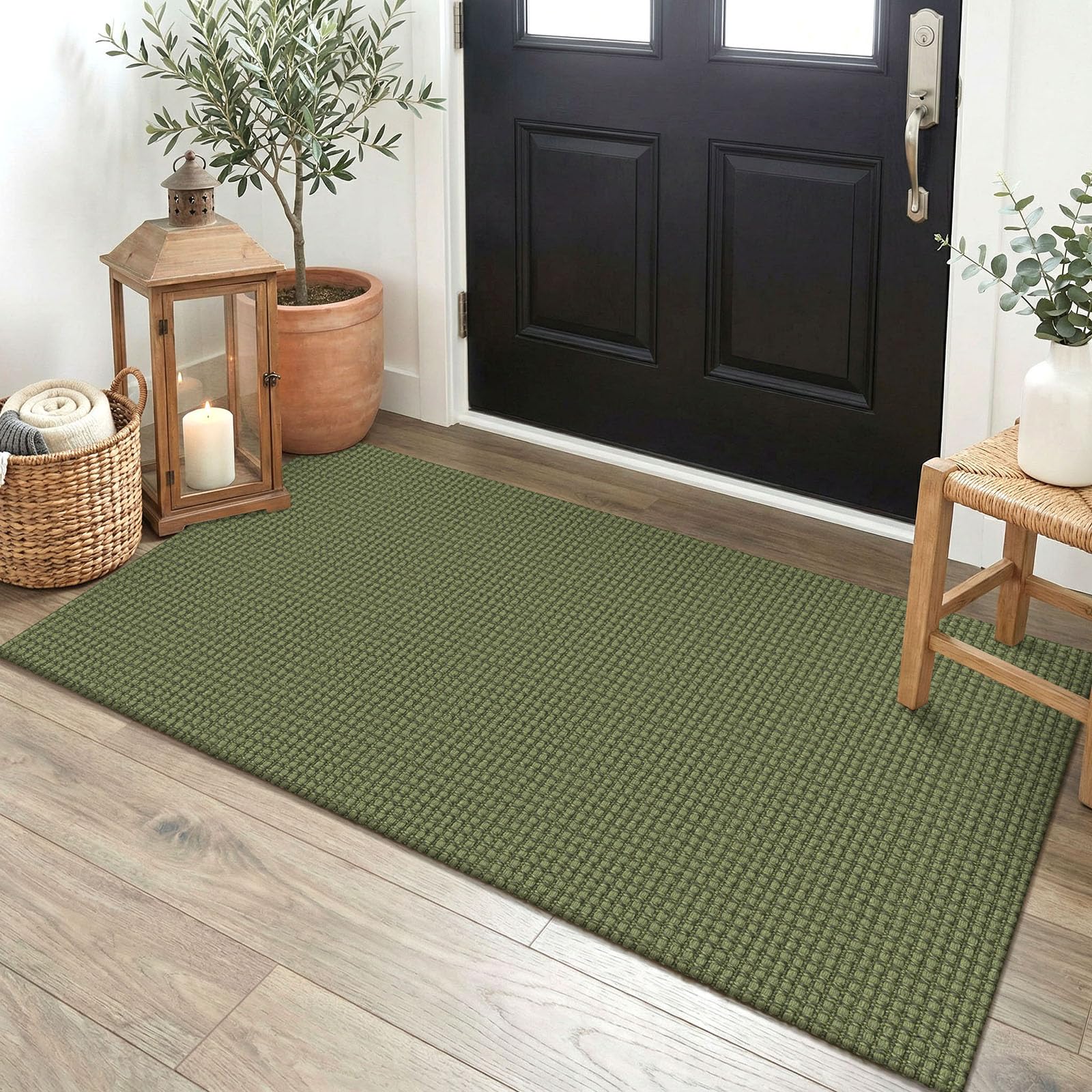 EARTHALL Woven Area Rug 4x6 Ft Washable Rugs for Entryway Non Slip Braided Throw Rugs Bedroom Carpet Cotton Entry Rug Cotton Floor Carpets for Bedroom Dining Room Living Room, Orange/Tan/Brown
