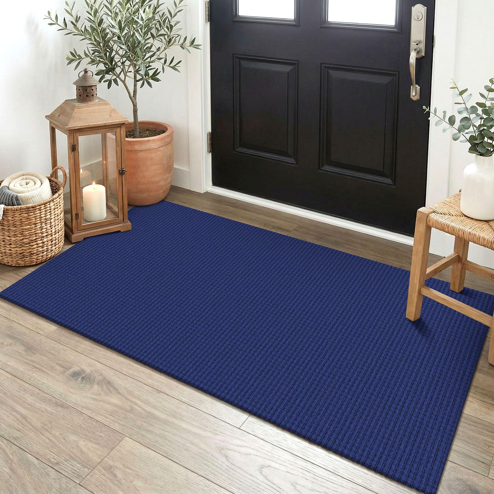 EARTHALL Woven Area Rug 4x6 Ft Washable Rugs for Entryway Non Slip Braided Throw Rugs Bedroom Carpet Cotton Entry Rug Cotton Floor Carpets for Bedroom Dining Room Living Room, Orange/Tan/Brown