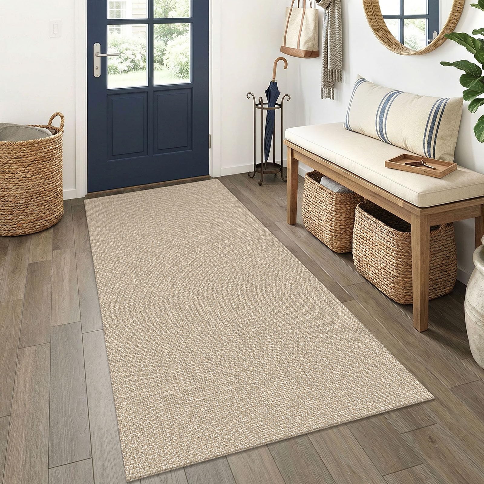 EARTHALL Washable Area Rug 4x6 Ft Non Slip Rugs for Entryway Braided Rubber Backed Bedroom Carpet Cotton Entry Rug Woven Floor Carpets for Bedroom Dining Room Living Room, Send/Beige
