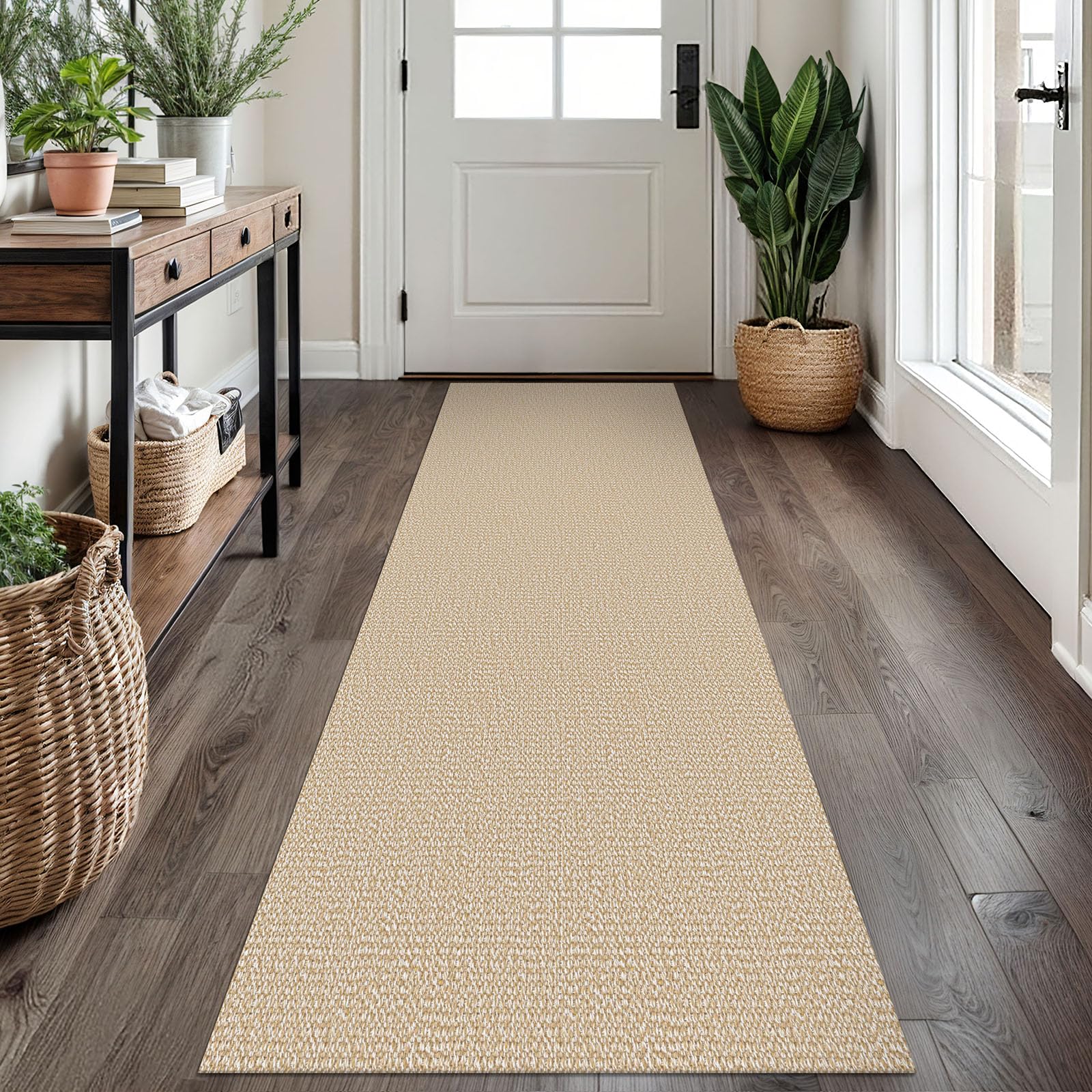 EARTHALL Washable Area Rug 4x6 Ft Non Slip Rugs for Entryway Braided Rubber Backed Bedroom Carpet Cotton Entry Rug Woven Floor Carpets for Bedroom Dining Room Living Room, Send/Beige