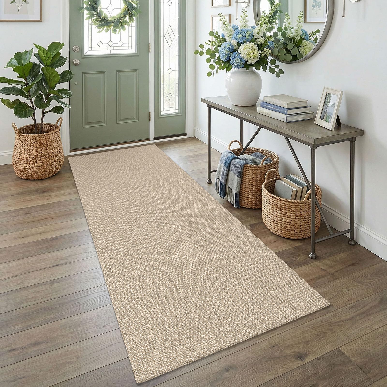 EARTHALL Washable Area Rug 4x6 Ft Non Slip Rugs for Entryway Braided Rubber Backed Bedroom Carpet Cotton Entry Rug Woven Floor Carpets for Bedroom Dining Room Living Room, Send/Beige