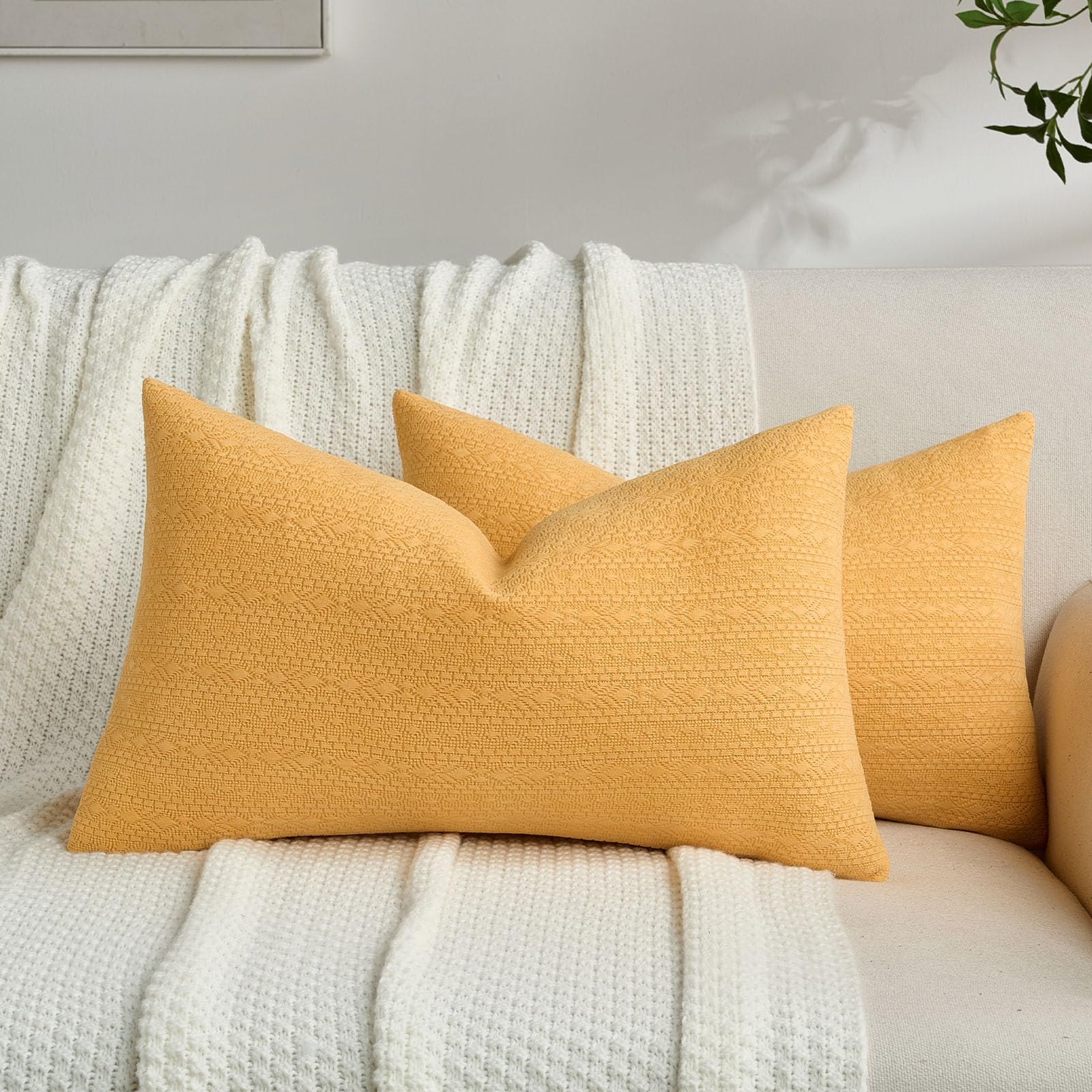 FUTEI Pack of 2 Solid Chenille Throw Pillow Covers 18x18 Inch Soft Farmhouse Decorative Accent Cushion Cases Modern Home Decor for Couch Living Room, Cream