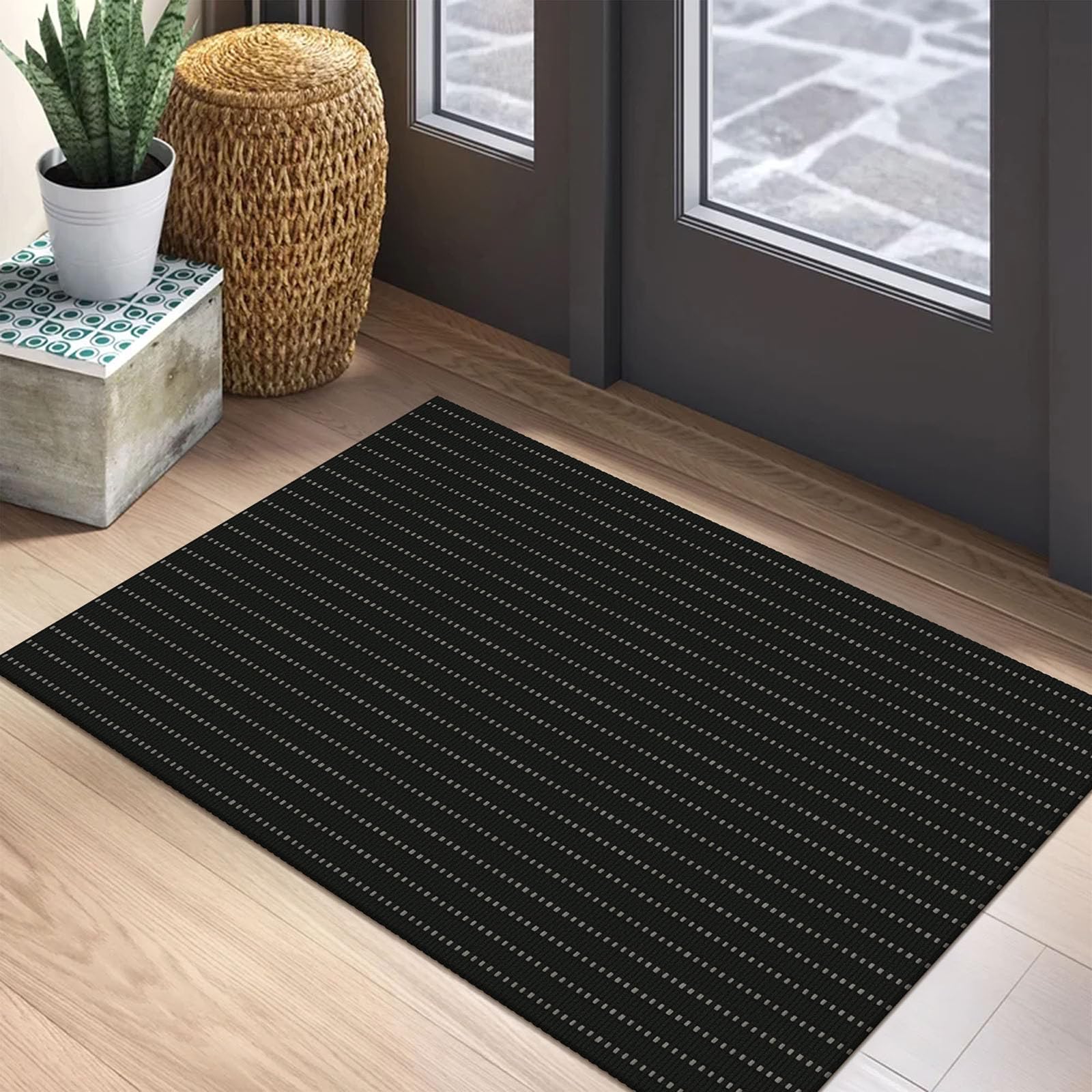 EARTHALL Washable Area Rug 4x6 Ft Non Slip Rugs for Entryway Braided Rubber Backed Bedroom Carpet Cotton Entry Rug Woven Floor Carpets for Bedroom Dining Room Living Room, Send/Beige